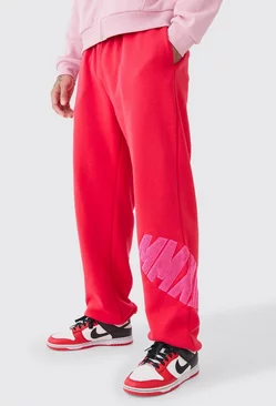 Oversized Borg Applique Joggers Red