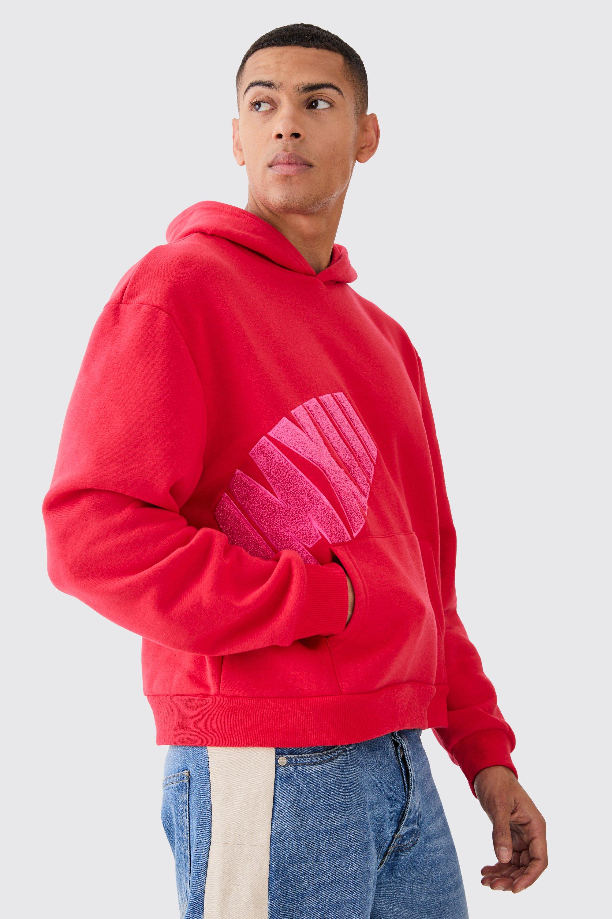 Boohooman red hoodie hot sale