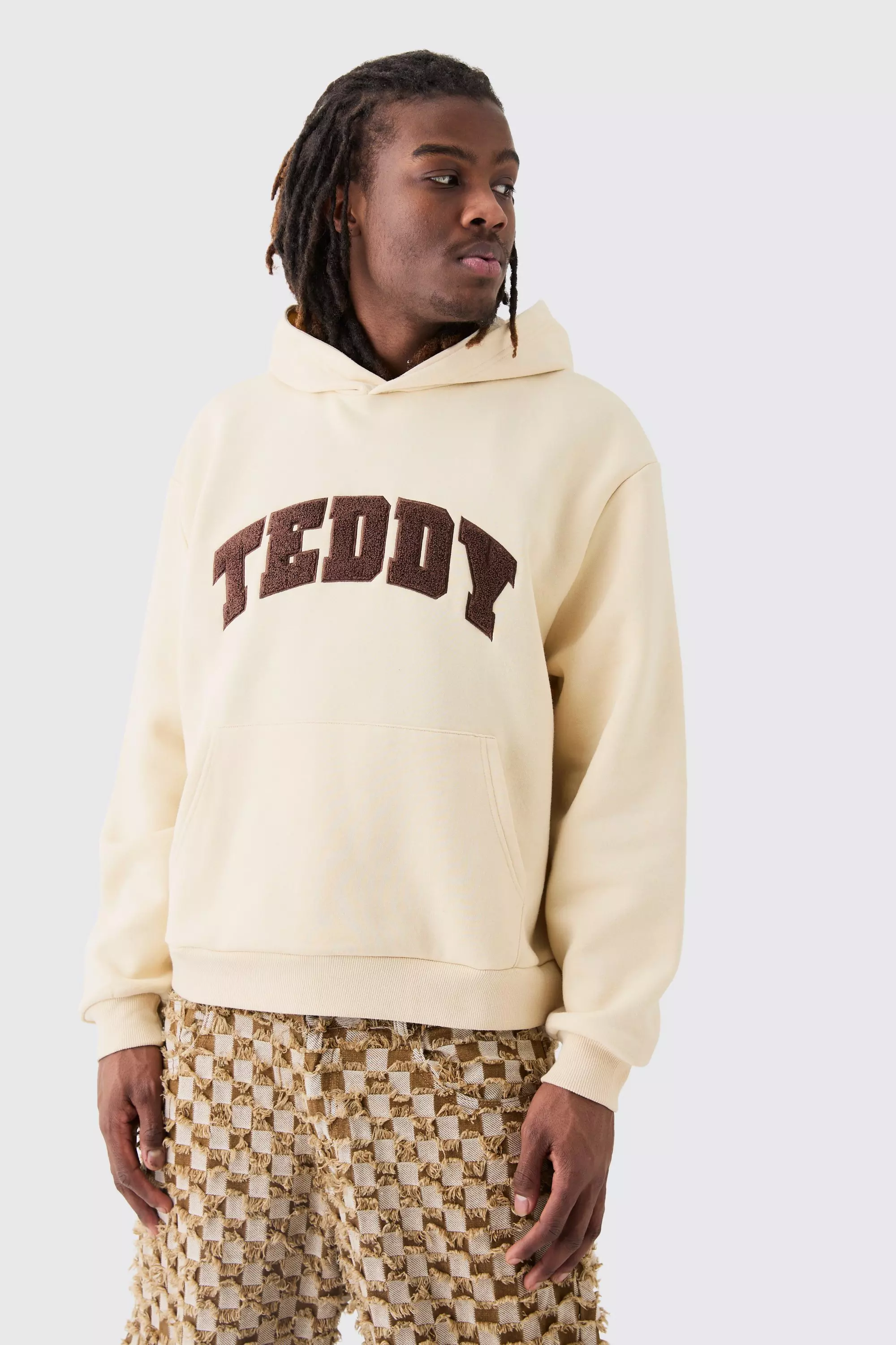 Oversized Boxy Borg Applique Hoodie Tan