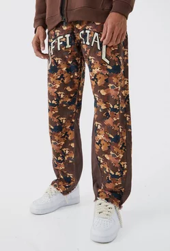 Tan Brown Camo Gusset Detail Official Applique Flared Trousers