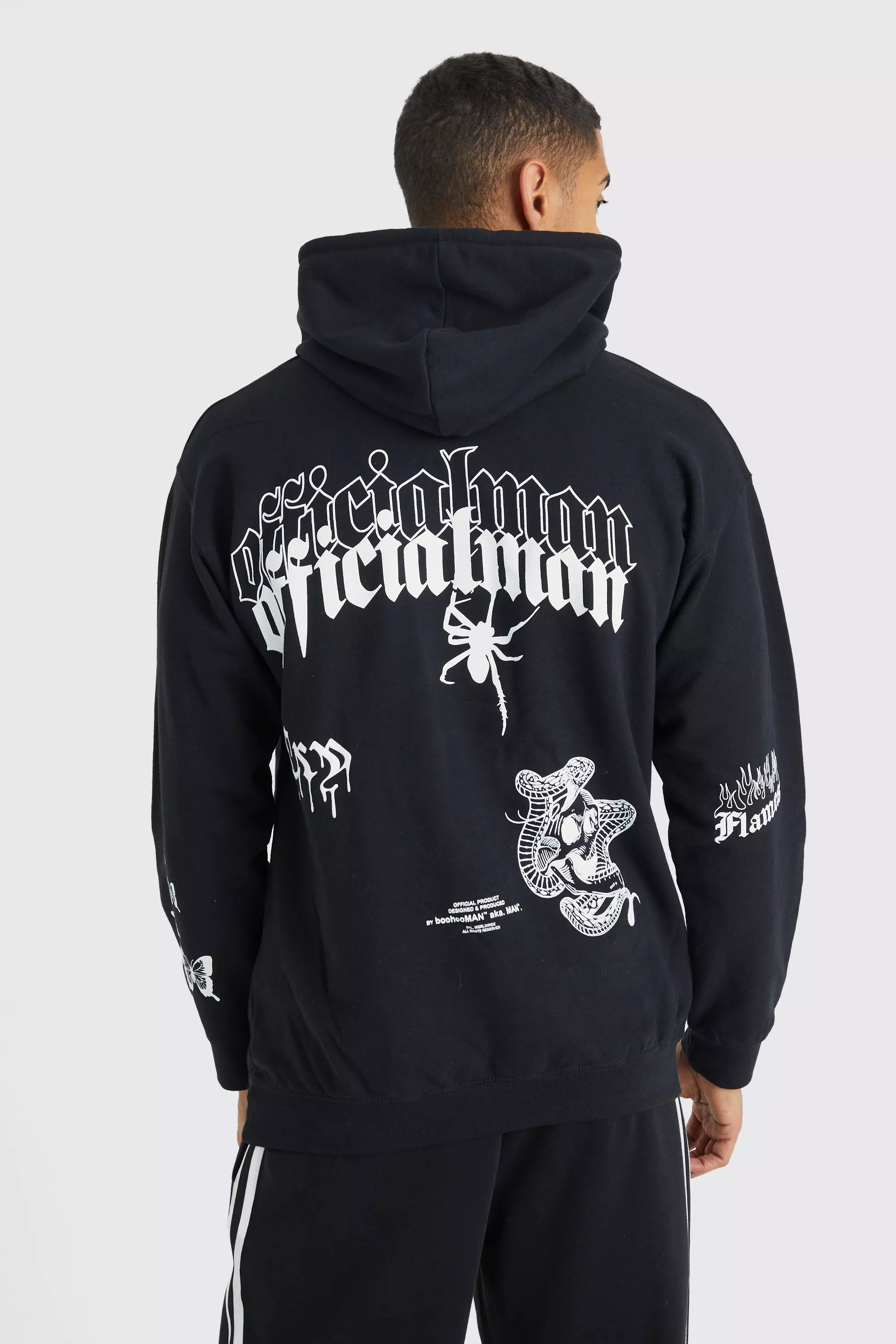 Oversized Multi Graffiti Print Hoodie boohooMAN