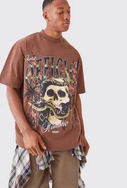 Oversized Official Skull Extend Neck T-shirt Chocolate