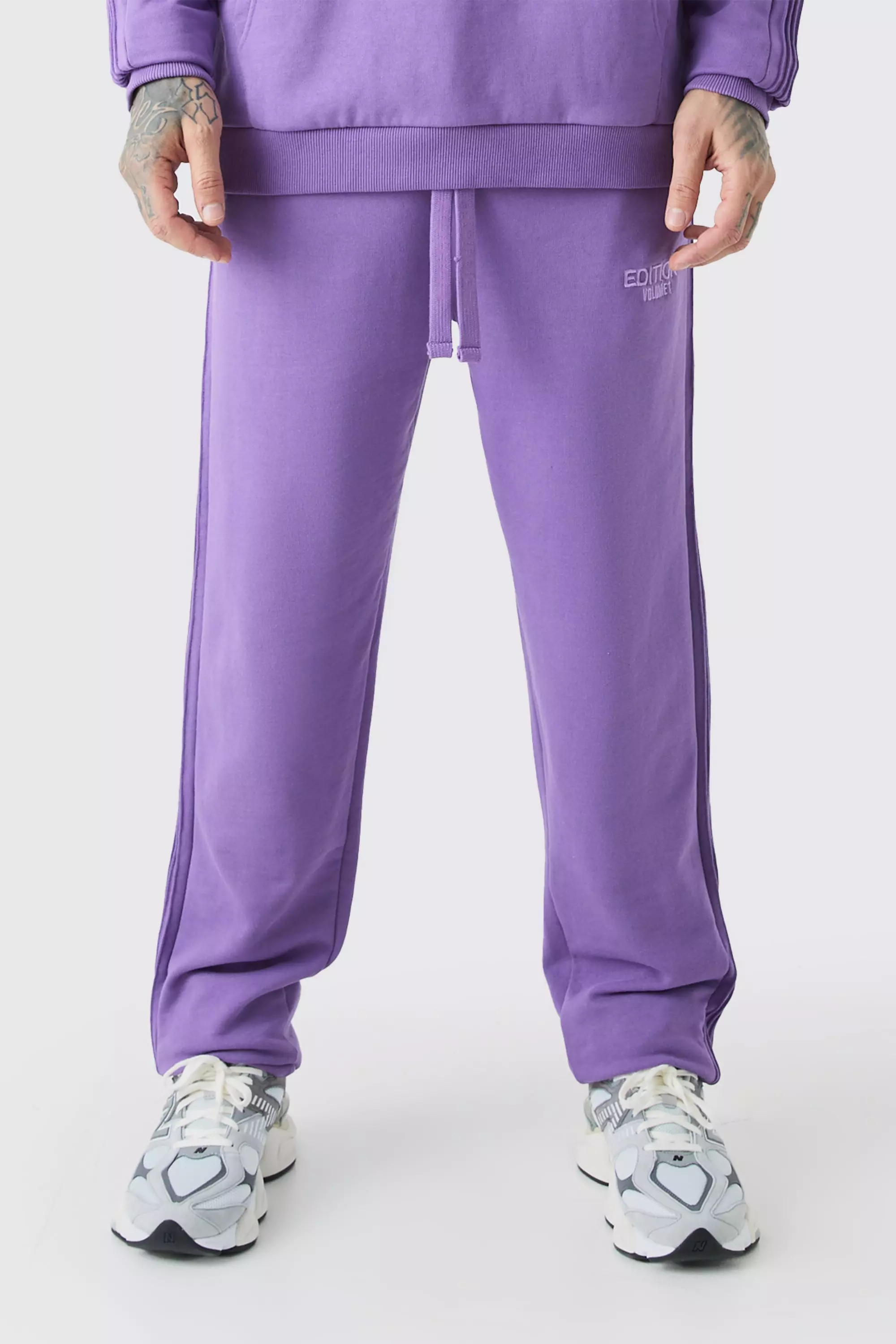 Purple Tall EDITION Oversized Pintuck Detail Heavyweight Sweatpants