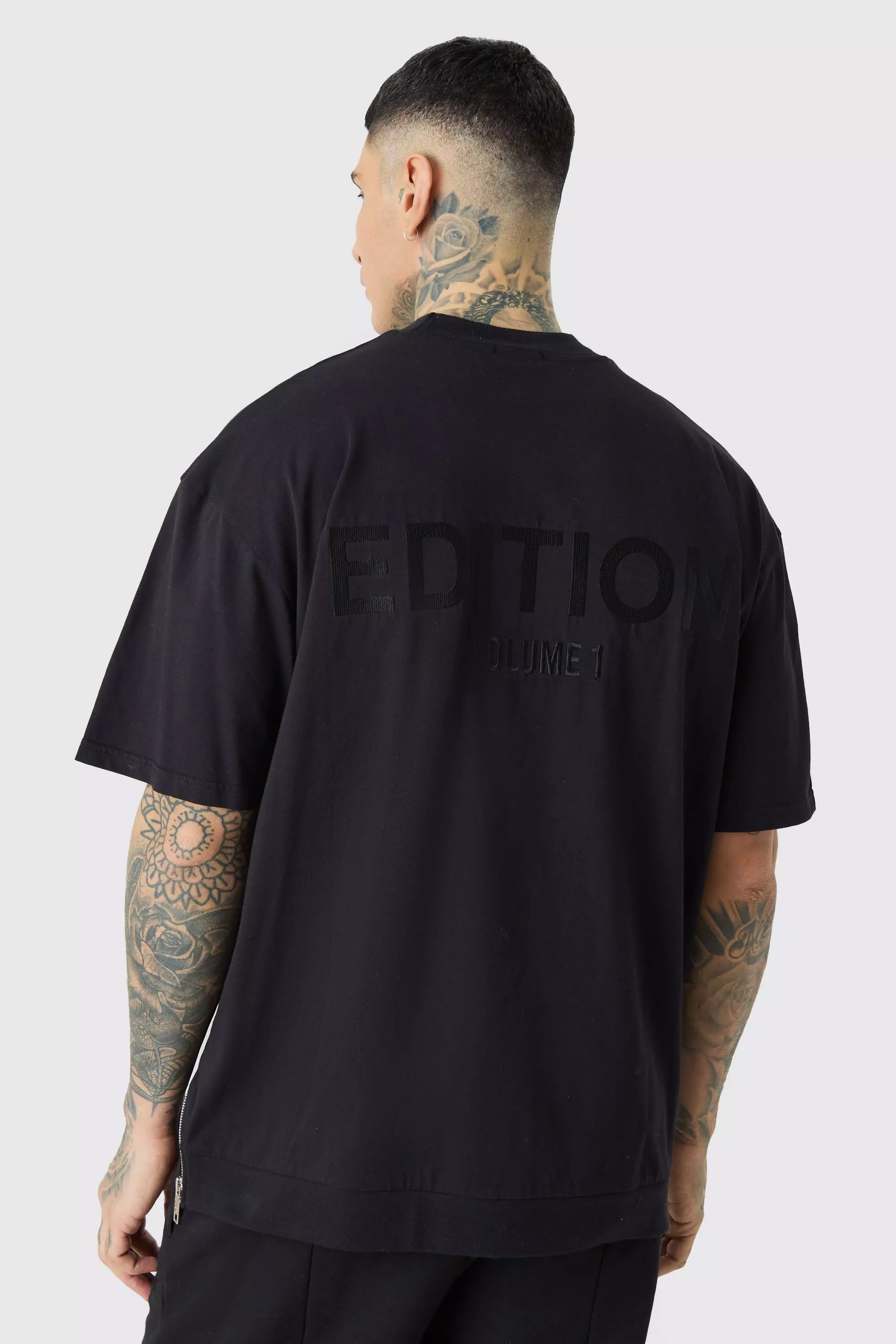 Tall Oversized Heavyweight Zip Hem T-shirt Black