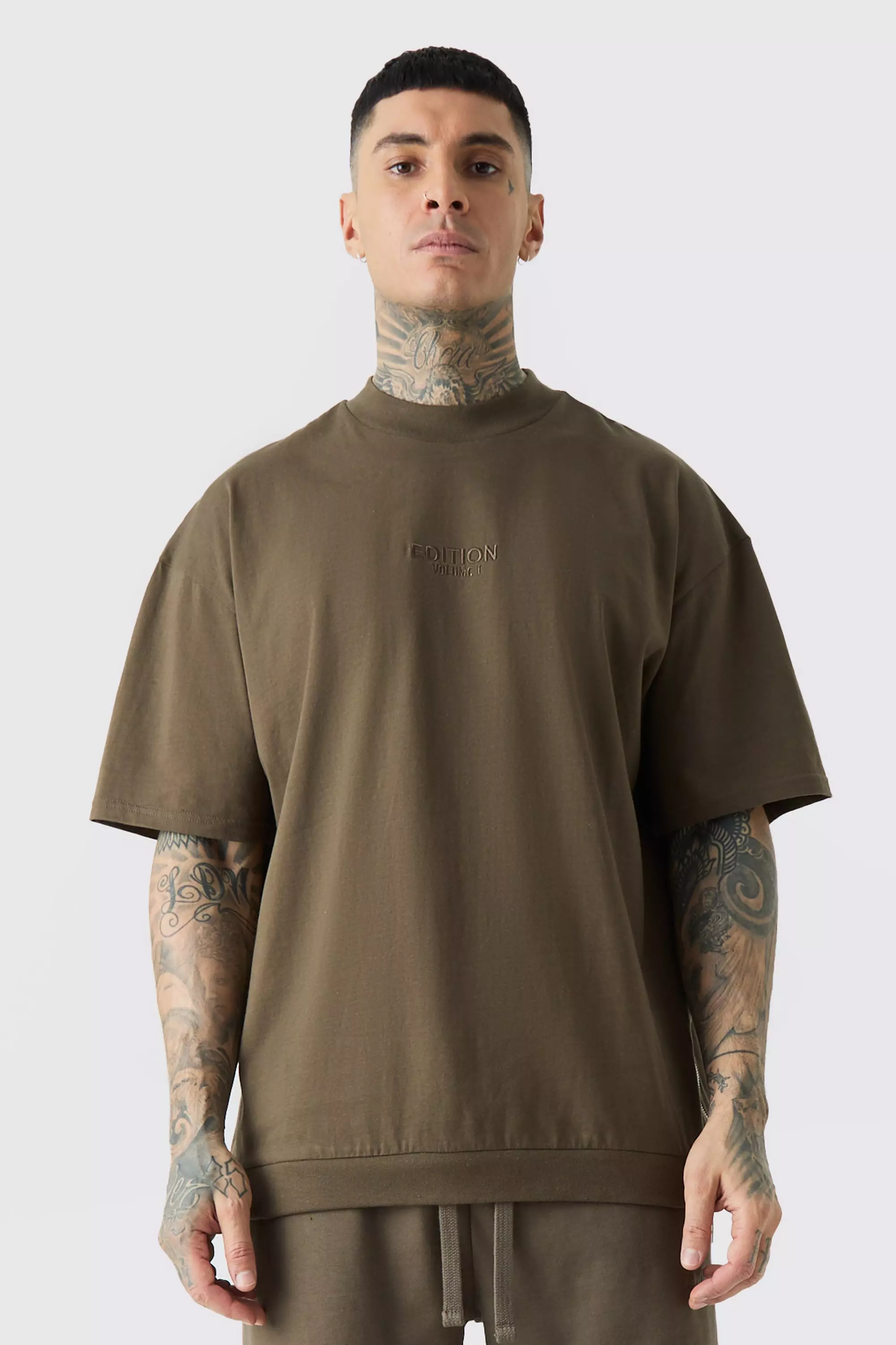 Chocolate Brown Tall Oversized Heavyweight Zip Hem T-shirt