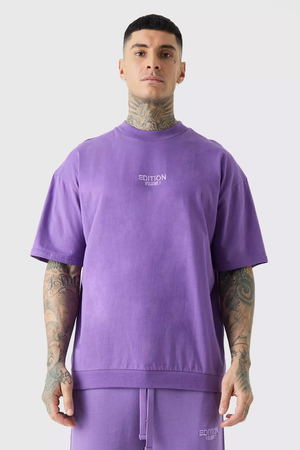 Tall Oversized Heavyweight Zip Hem T-shirt Purple