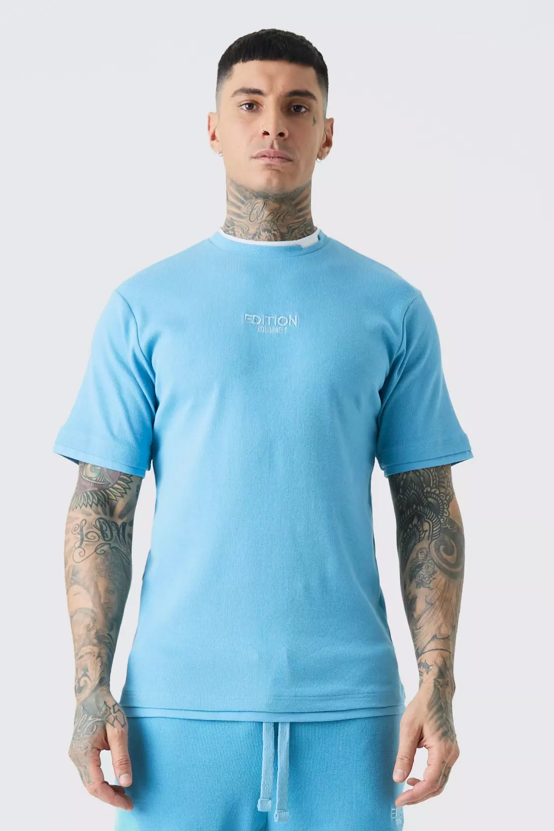 Blue Tall Heavyweight Ribbed Fauxlayer T-shirt