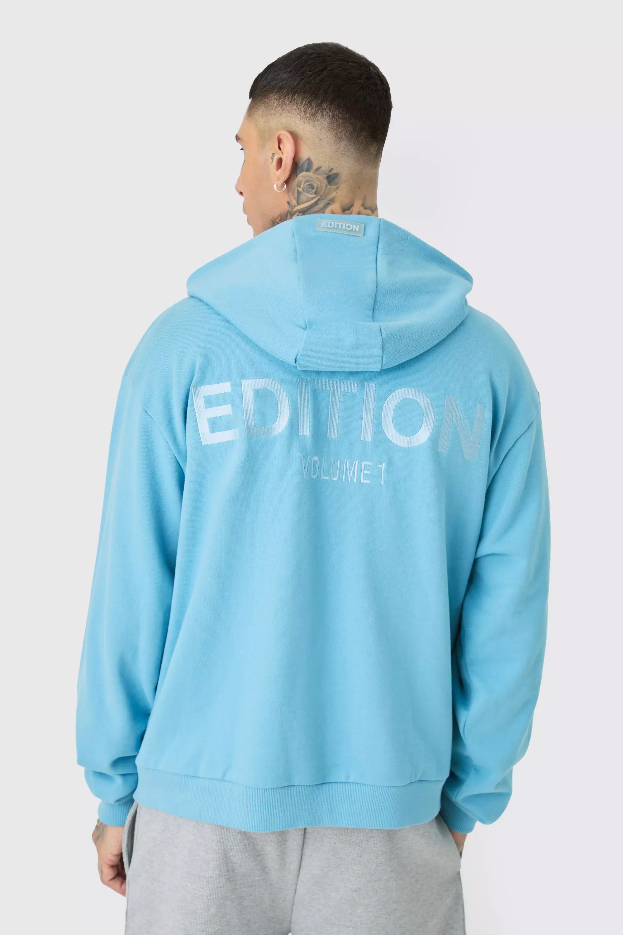 Tall EDITION Oversized Heavyweight Zip Thru Hoodie Blue