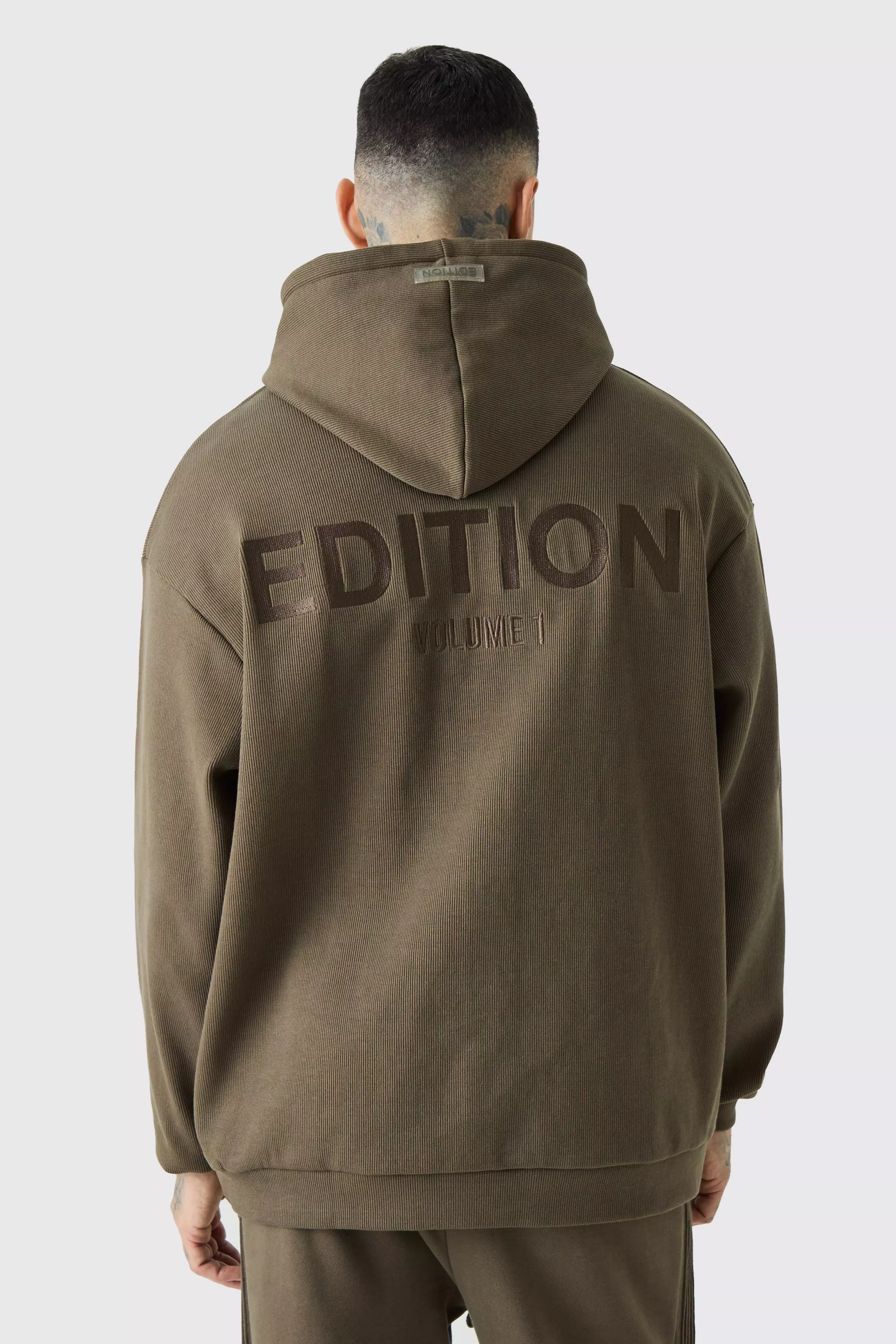 Tall EDITION Oversized Heavyweight Ribbed Hoodie Chocolate