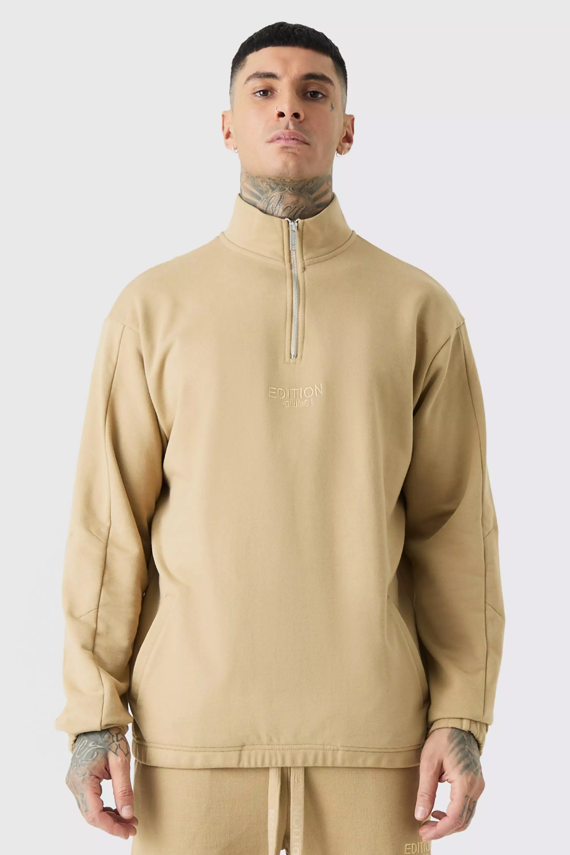 Tall EDITION Oversized Heavyweight Funnel Neck Sweatshirt Taupe