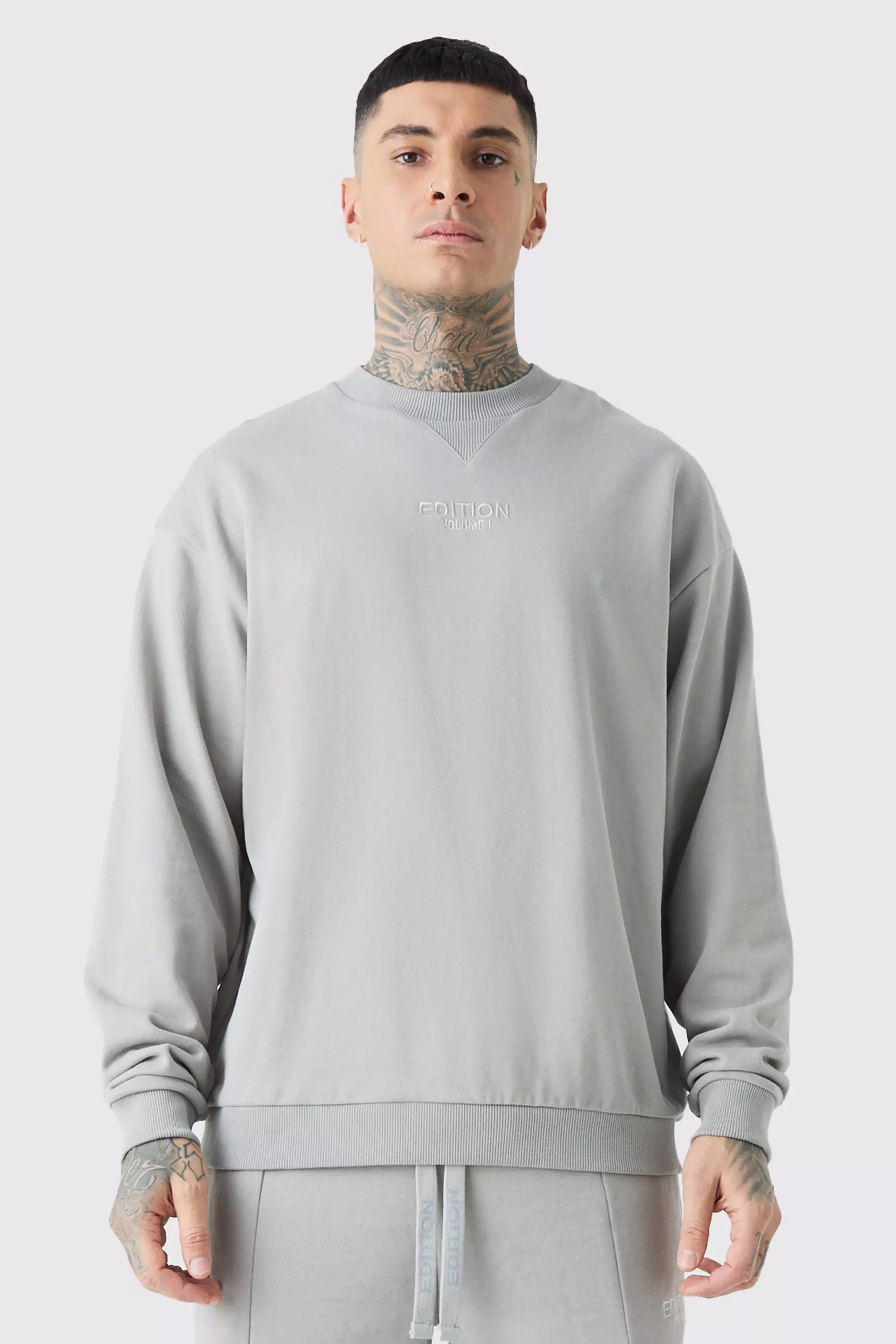 Tall Oversized Extended Neck Heavyweight Sweatshirt Grey