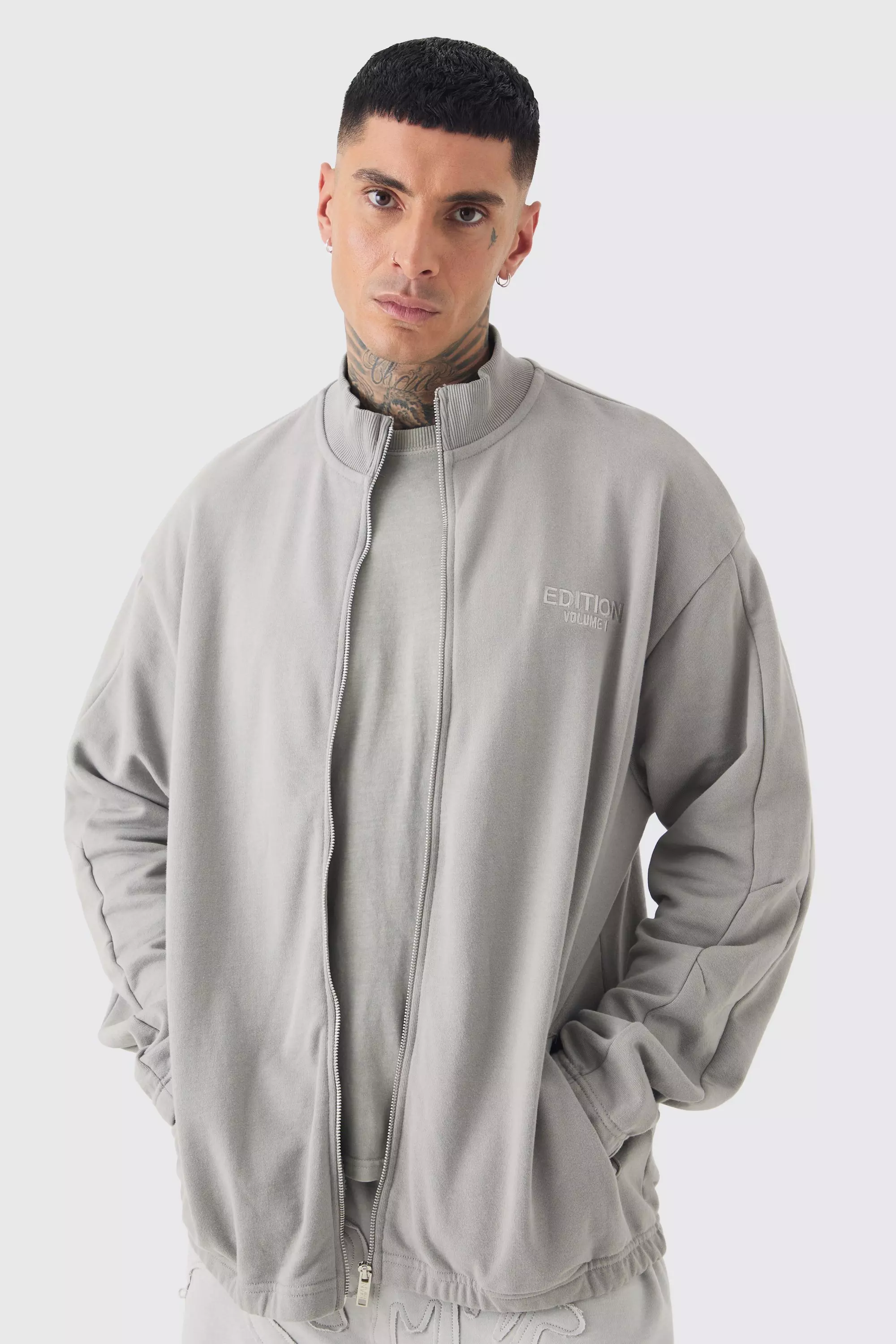 Tall EDITION Oversized Heavyweight Harrington Jacket Grey