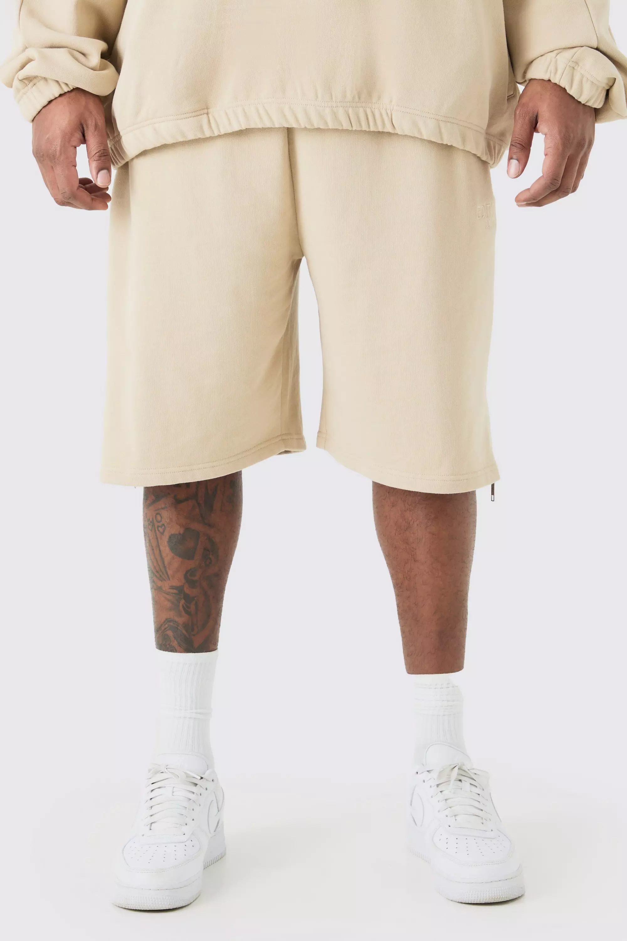 Plus EDITION Oversized Heavyweight Zip Hem Shorts Stone