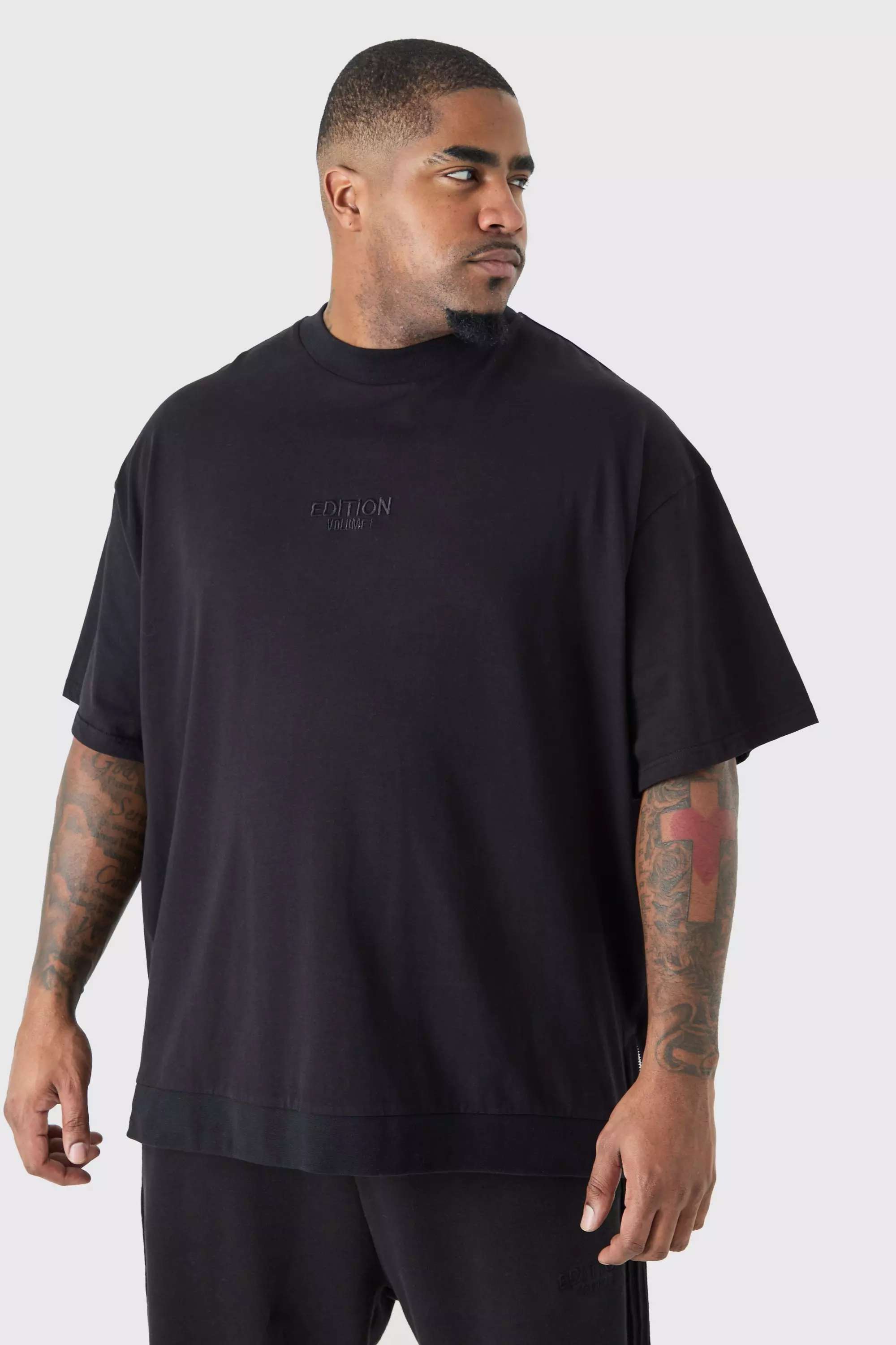 Plus EDITION Oversized Heavyweight Zip Hem T-shirt Black