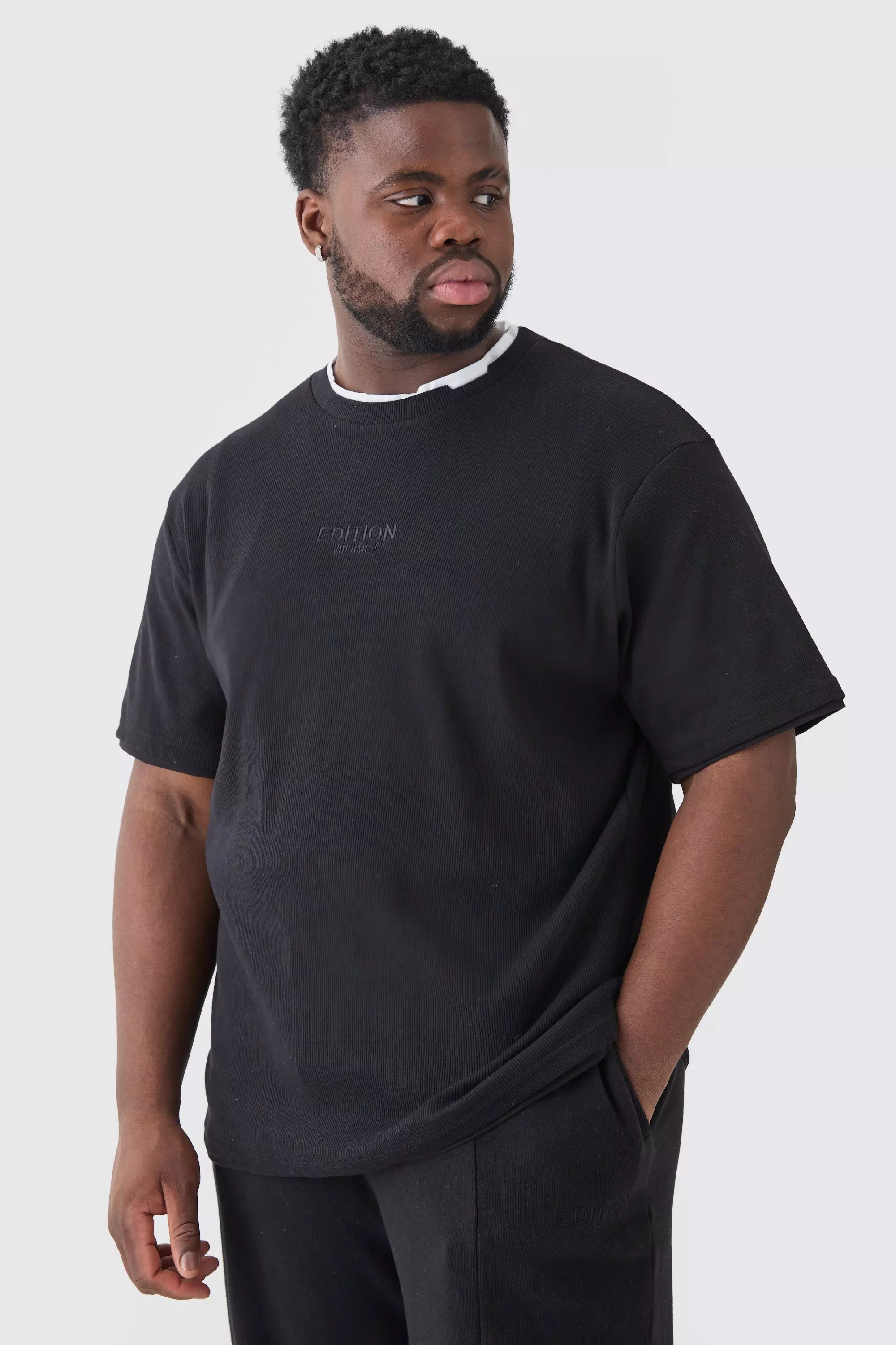Black Plus Heavyweight Ribbed Fauxlayer T-shirt