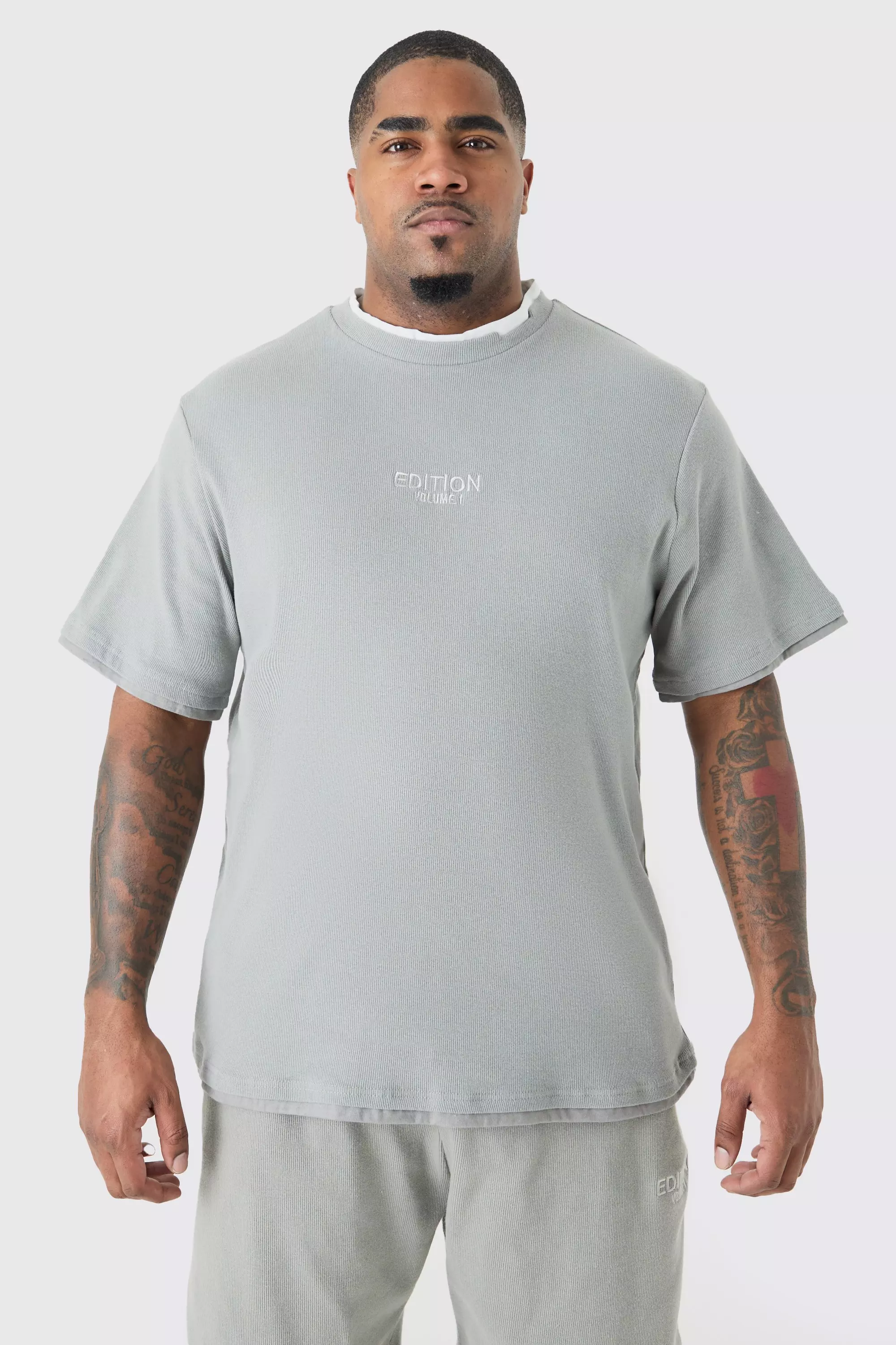 Grey Plus Heavyweight Ribbed Fauxlayer T-shirt
