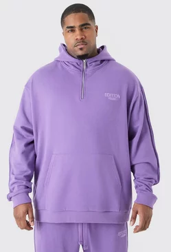 Purple Plus Oversized Heavyweight 1/4 Zip Pintuck Hoodie