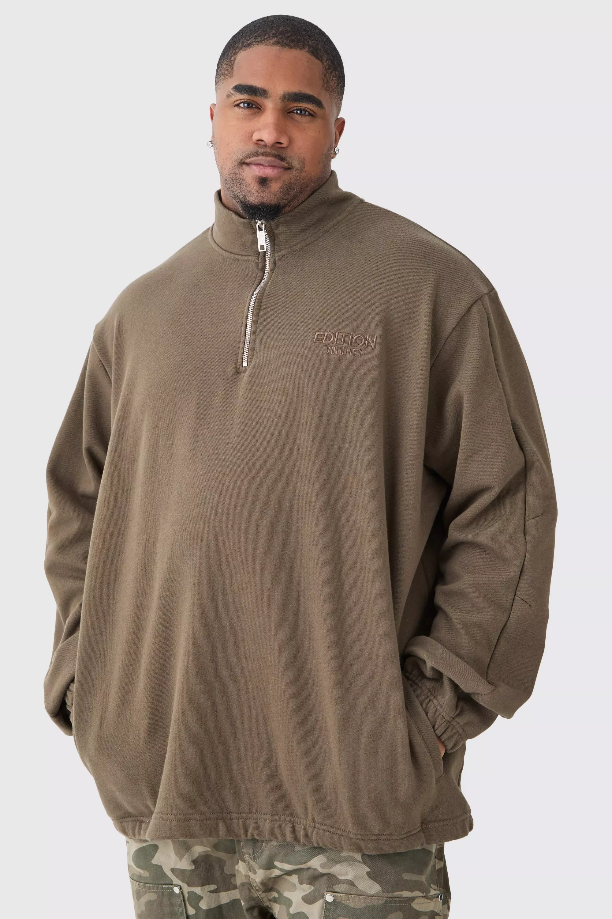 Plus EDITION Oversized Heavyweight Funnel Neck Sweatshirt Chocolate