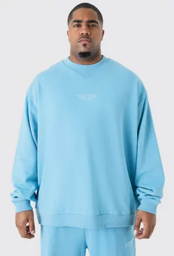 Plus Oversized Extended Neck Heavyweight Sweatshirt Blue
