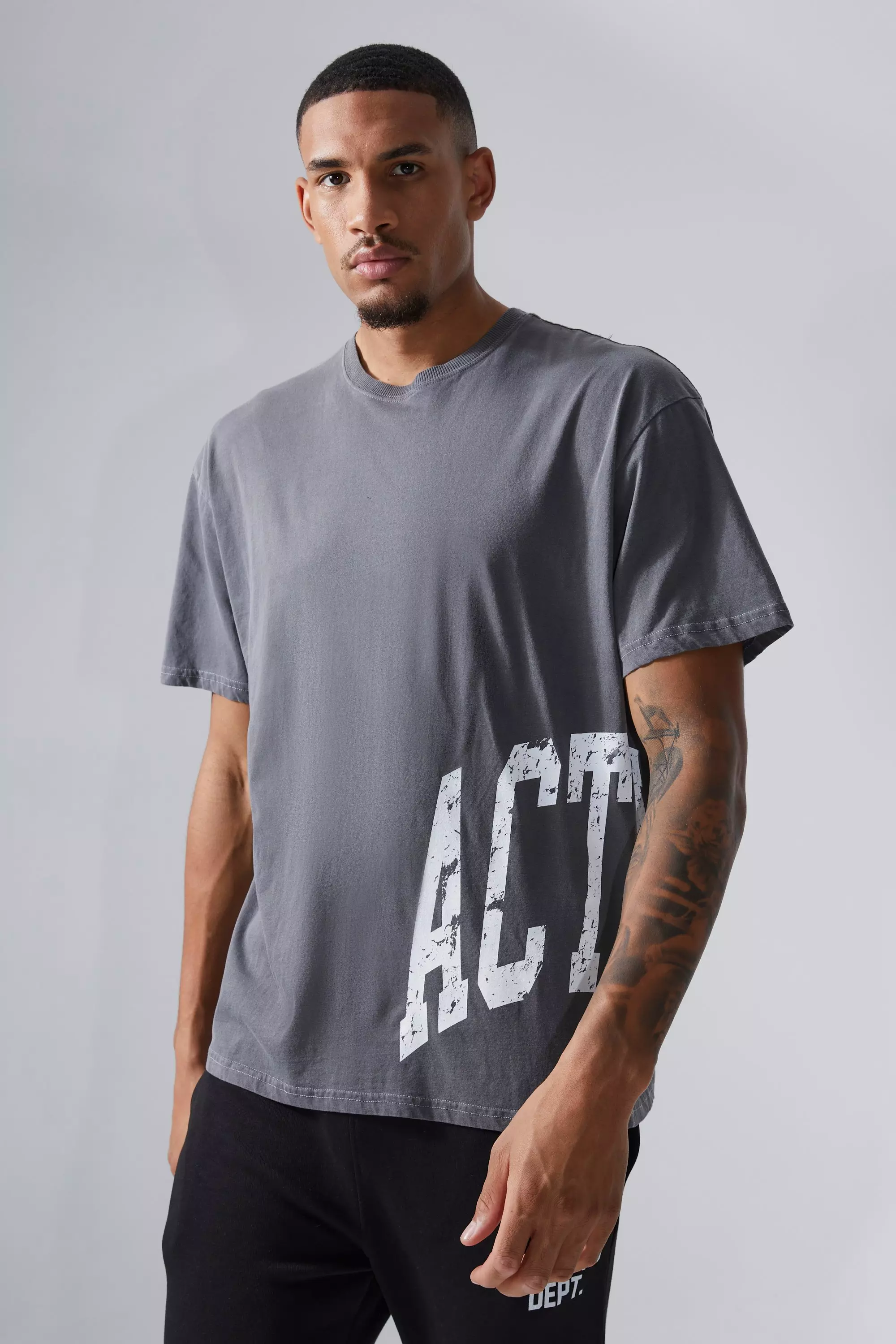 Tall Man Active Oversized Overdyed T-shirt Charcoal