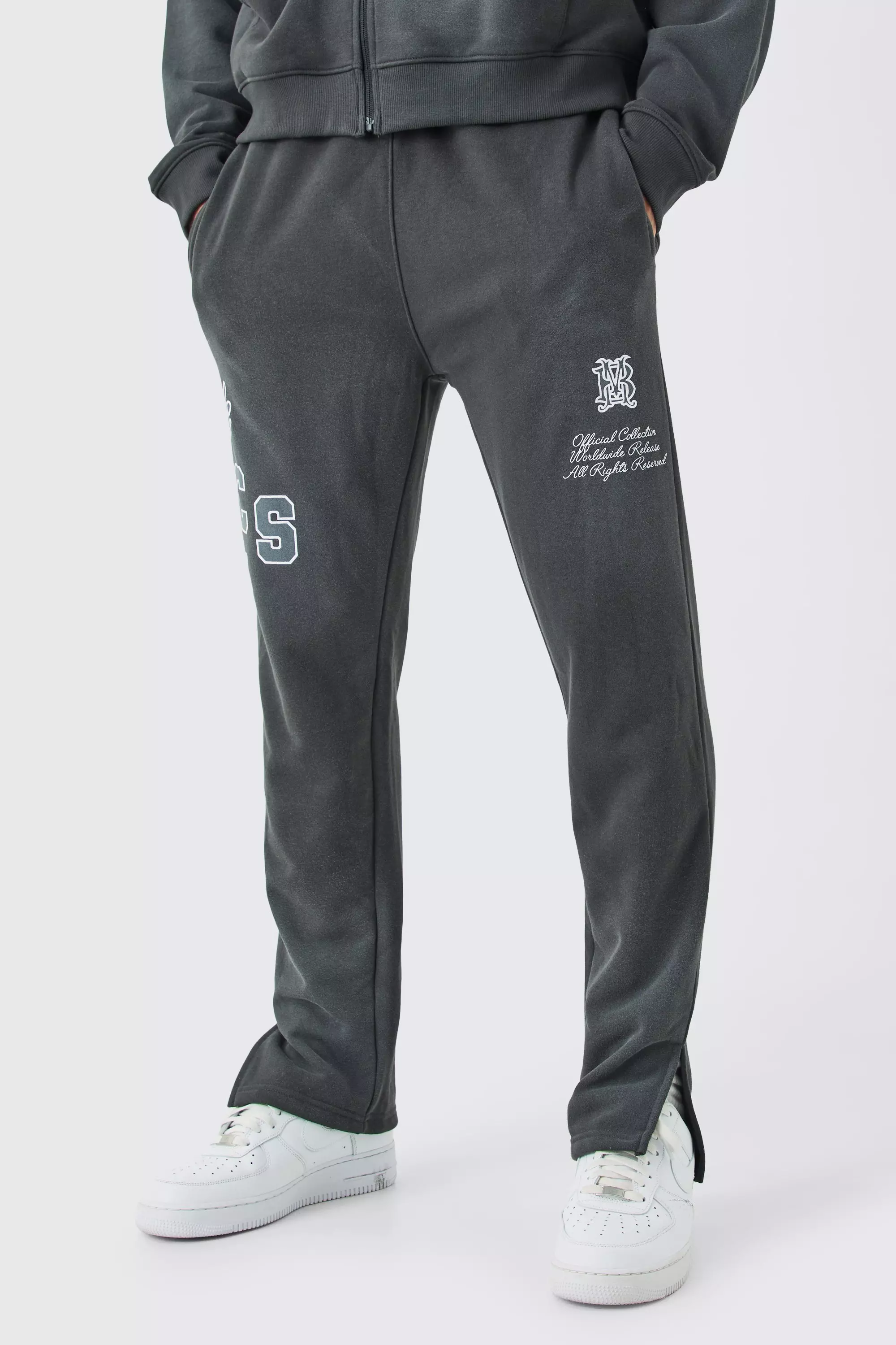 Grey Gebleekte Loopback Joggingbroek Met Zijsplit alternatieve afbeelding