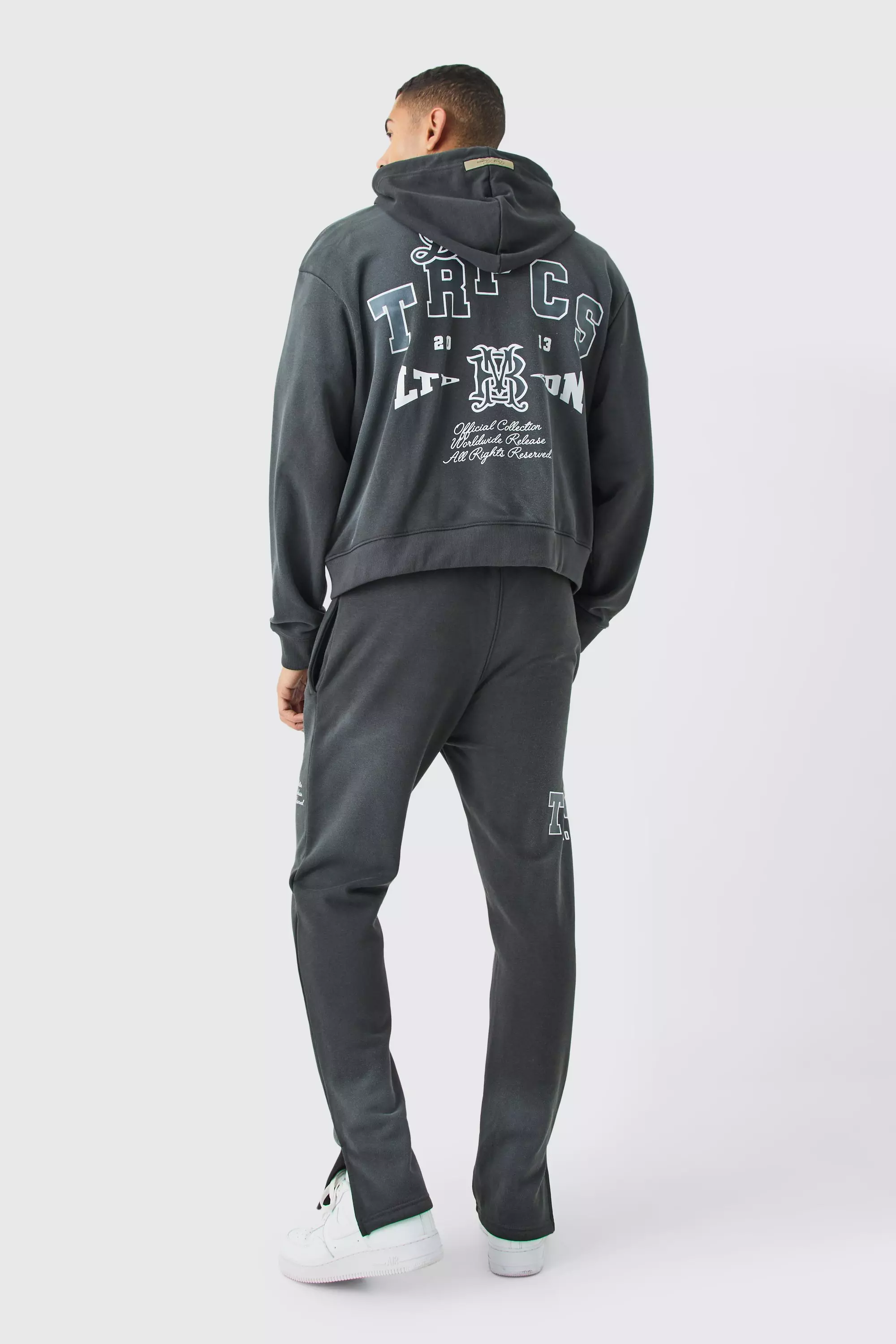 Grey Gebleekte Loopback Joggingbroek Met Zijsplit alternatieve afbeelding