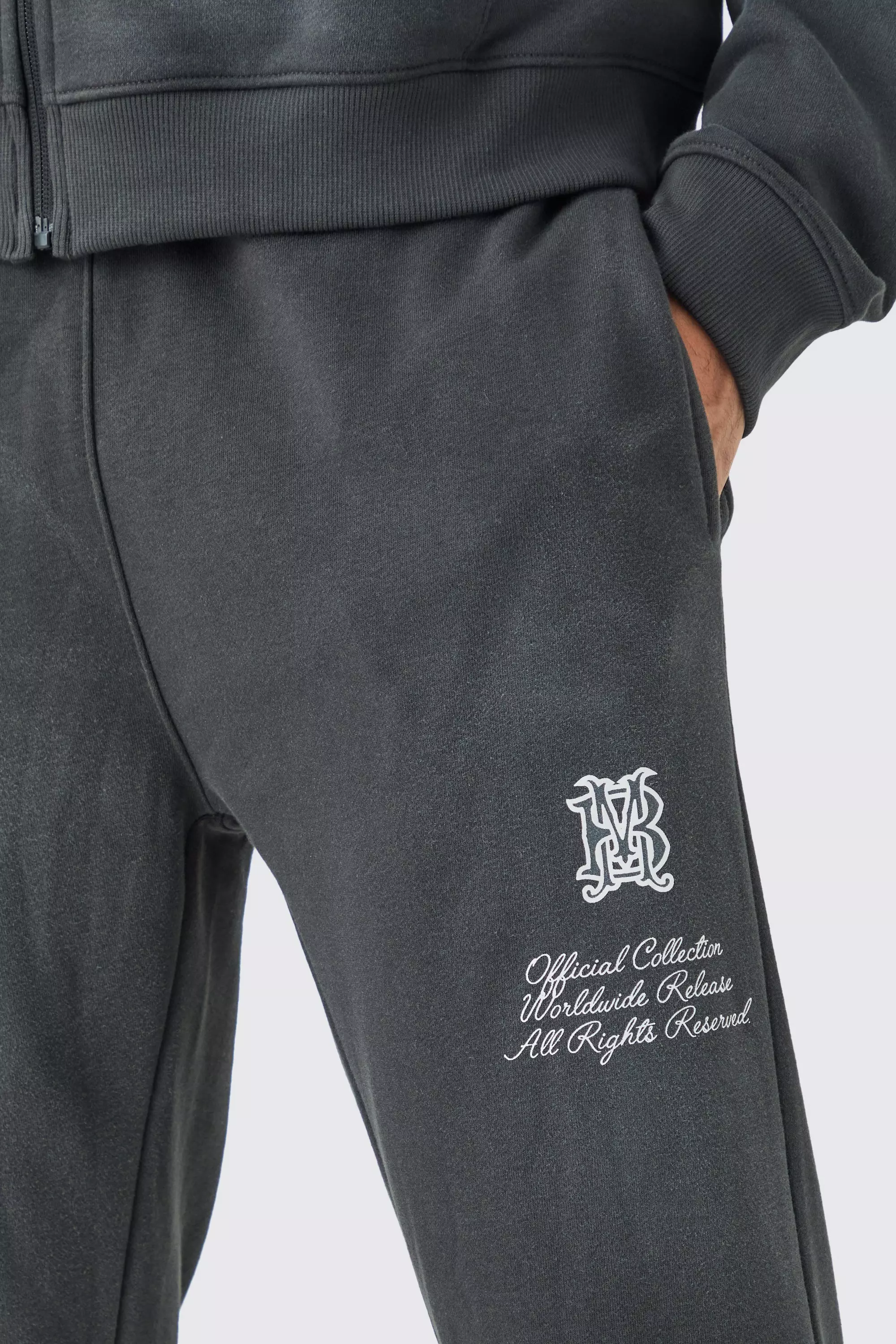 Grey Gebleekte Loopback Joggingbroek Met Zijsplit alternatieve afbeelding