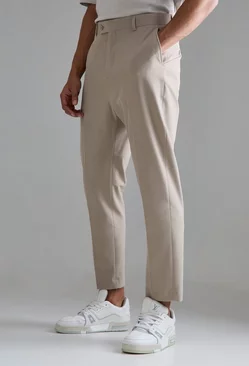 High Rise 4 Way Stretch Tapered Trousers Taupe