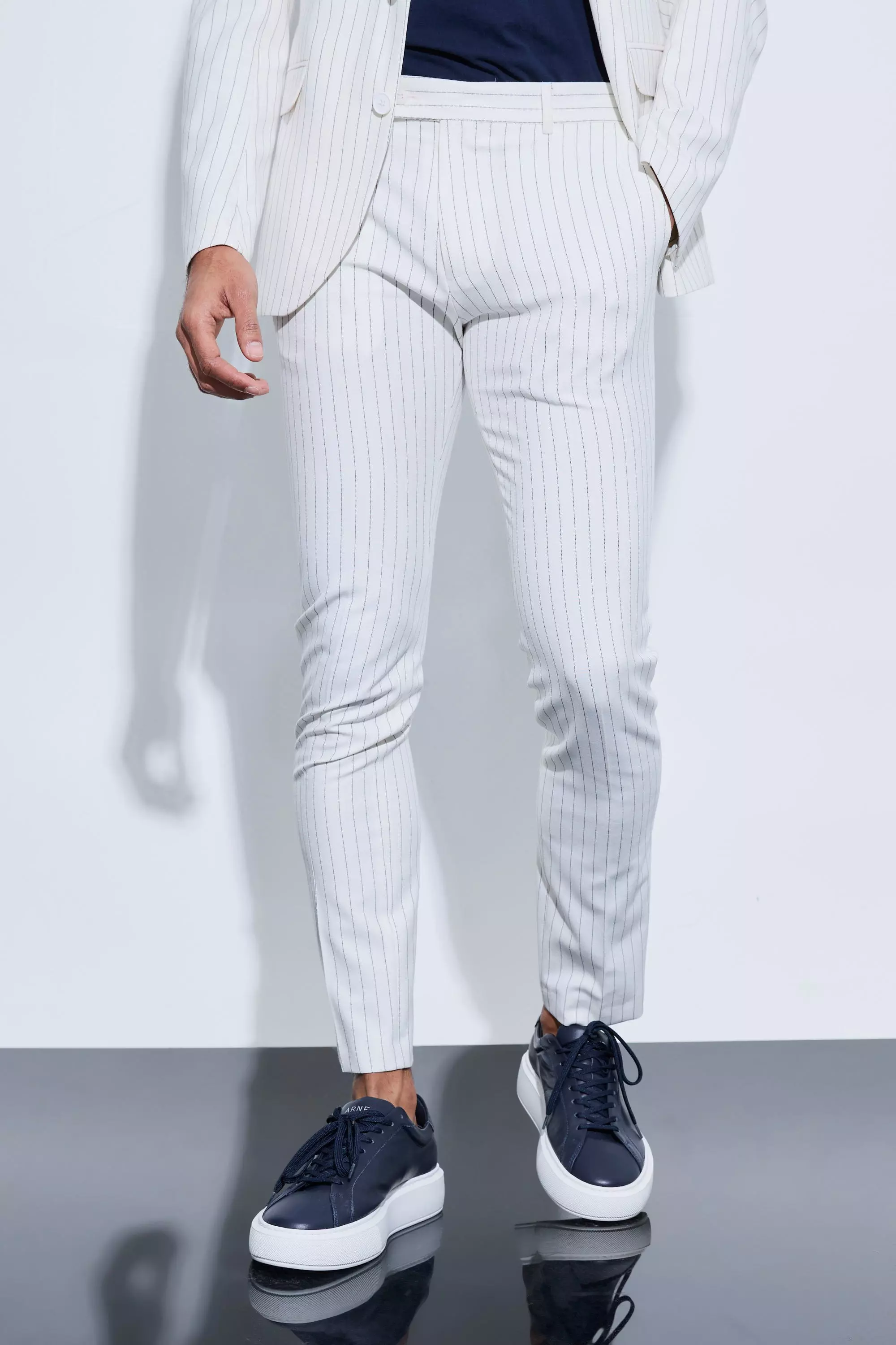 Skinny Striped Suit Trousers Beige