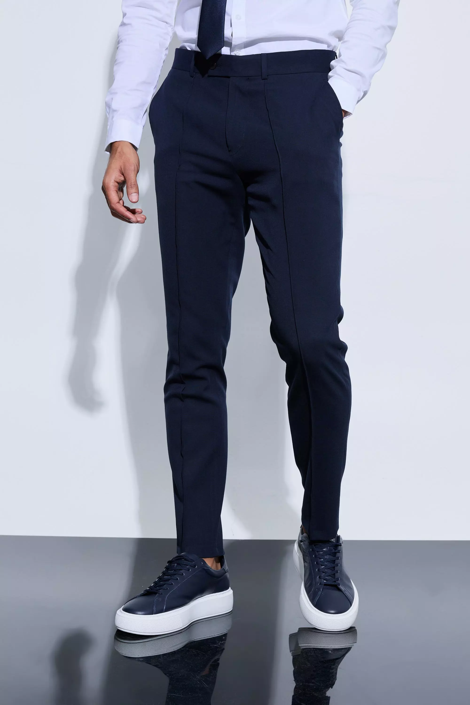 Slim Crop Pintuck Smart Jogger Trouser Navy