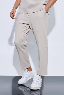 Tan Brown High Rise Tapered Crop Tailored Trousers
