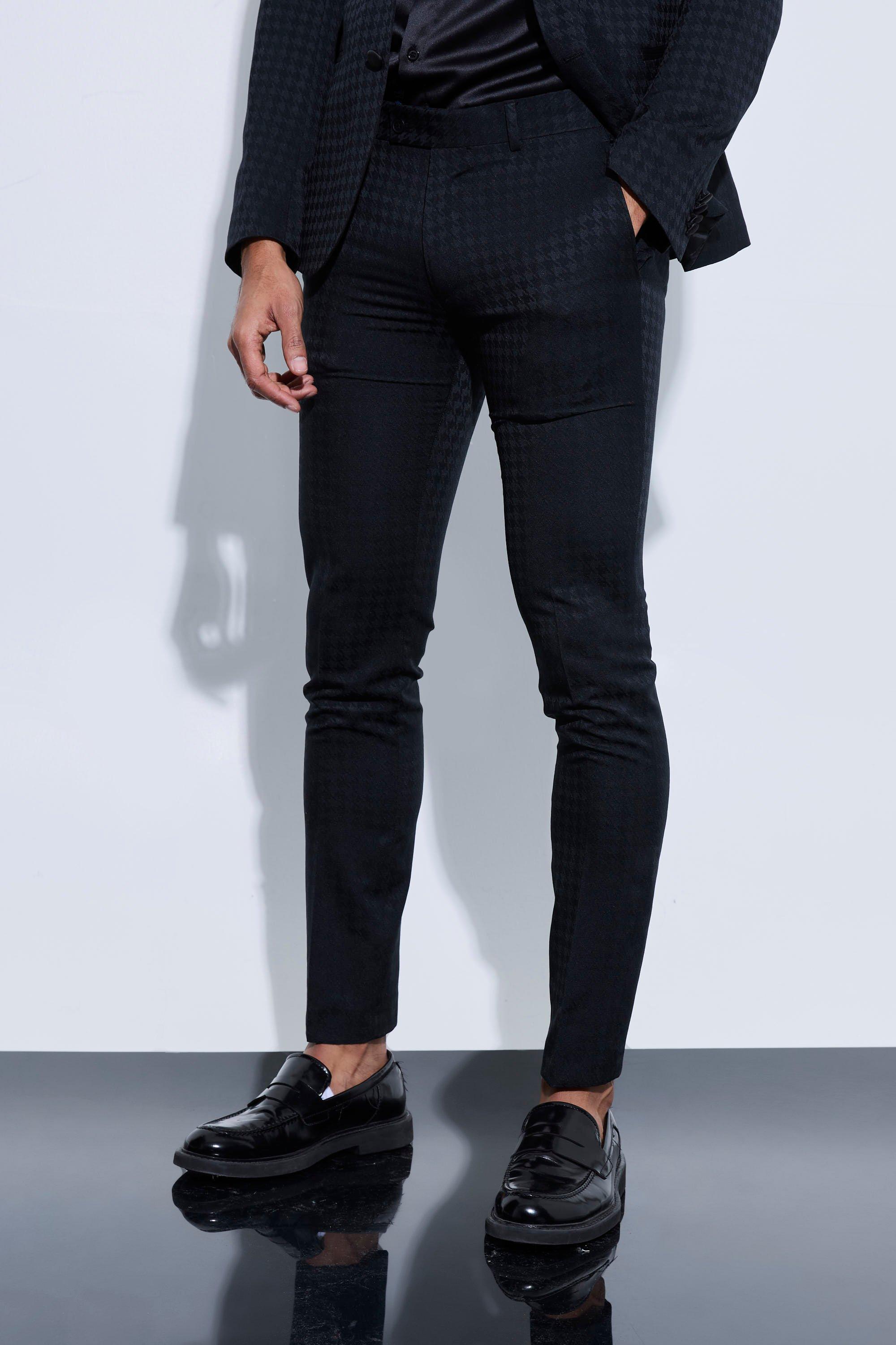 Pantalon slim à motif pied-de-poule, Black