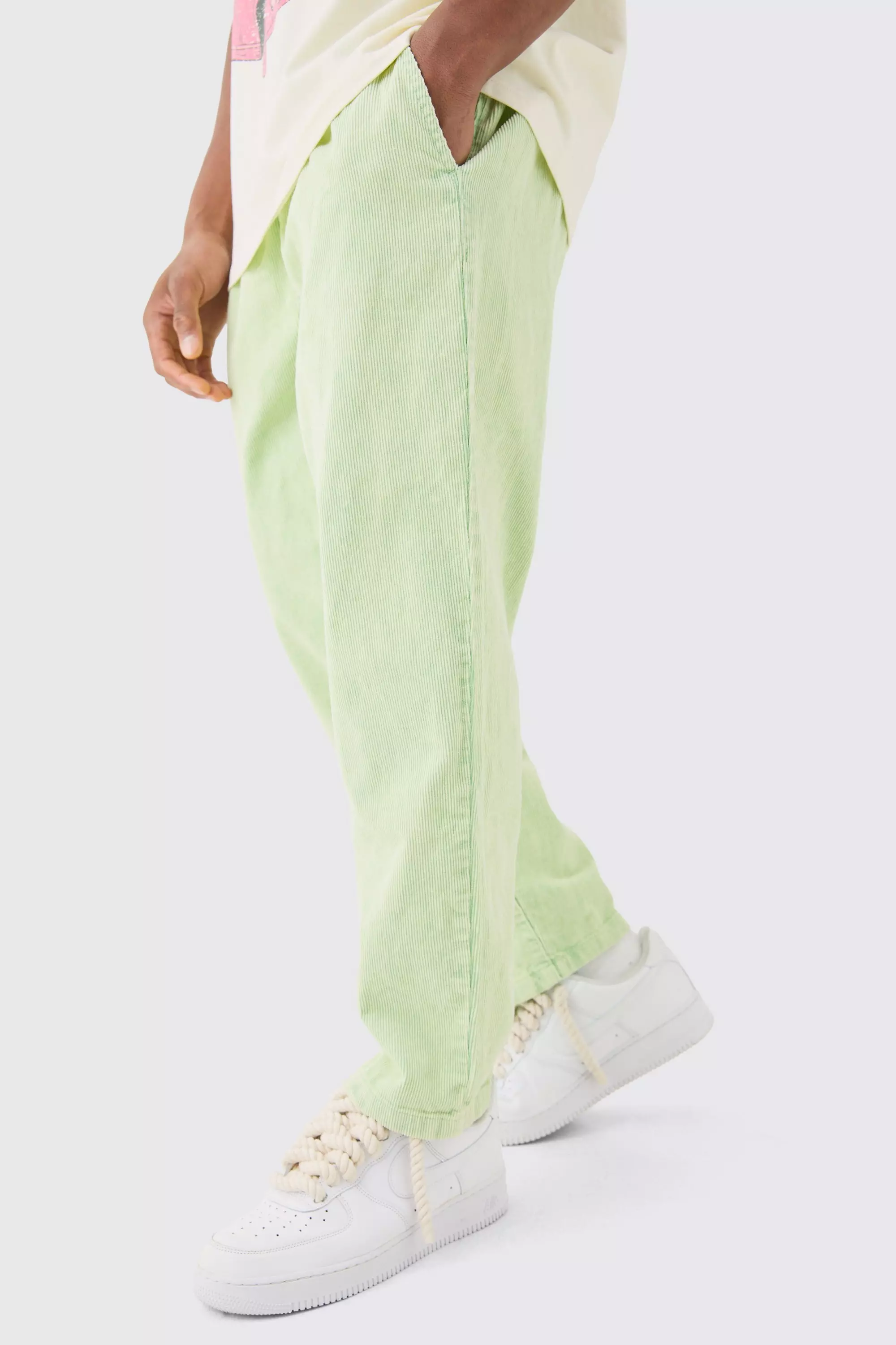 Elasticated Waist Skate Cord Pants In Sage Sage