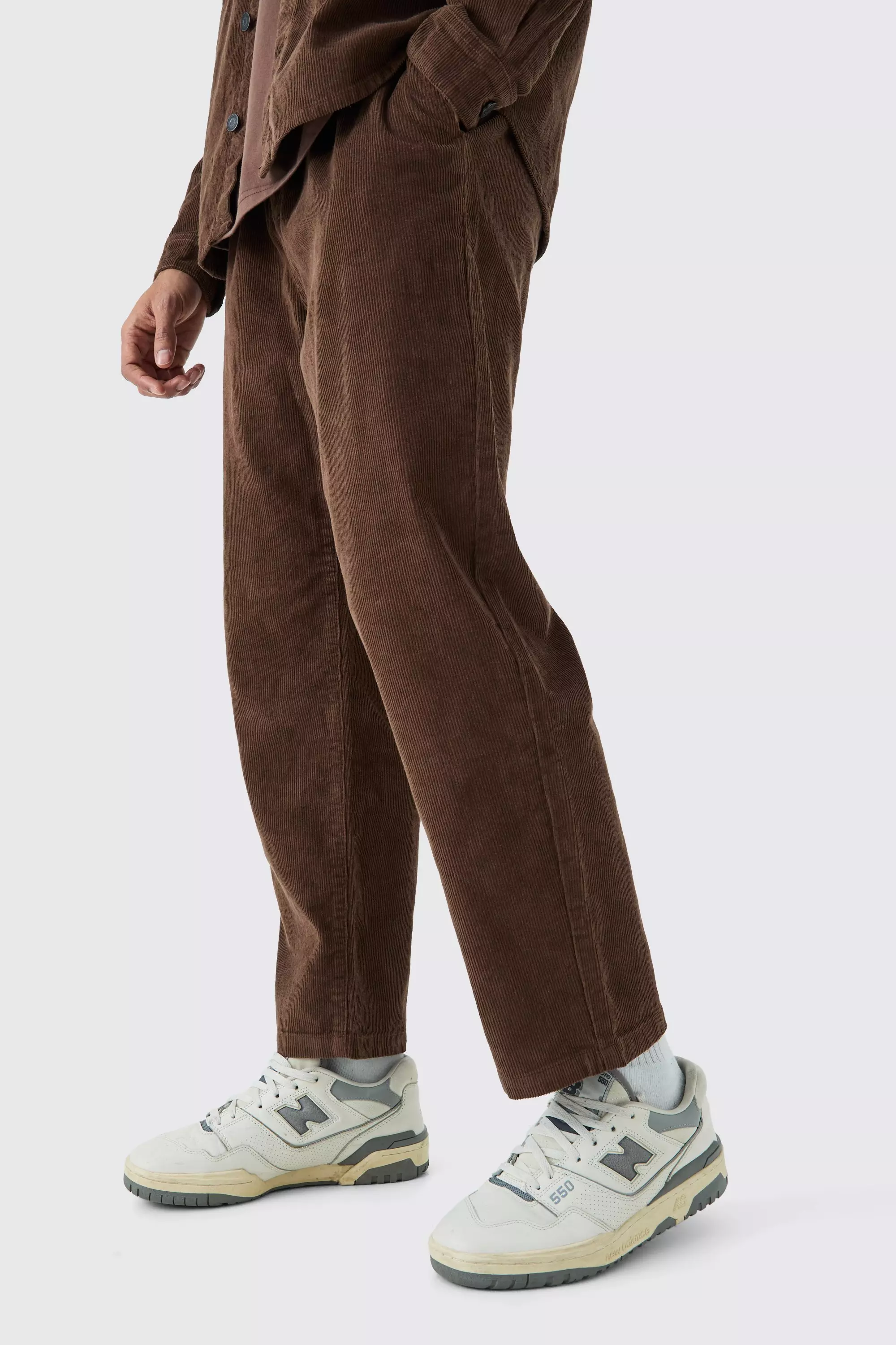 Brown Elastic Waist Skate Cord Trouser In Chocolate