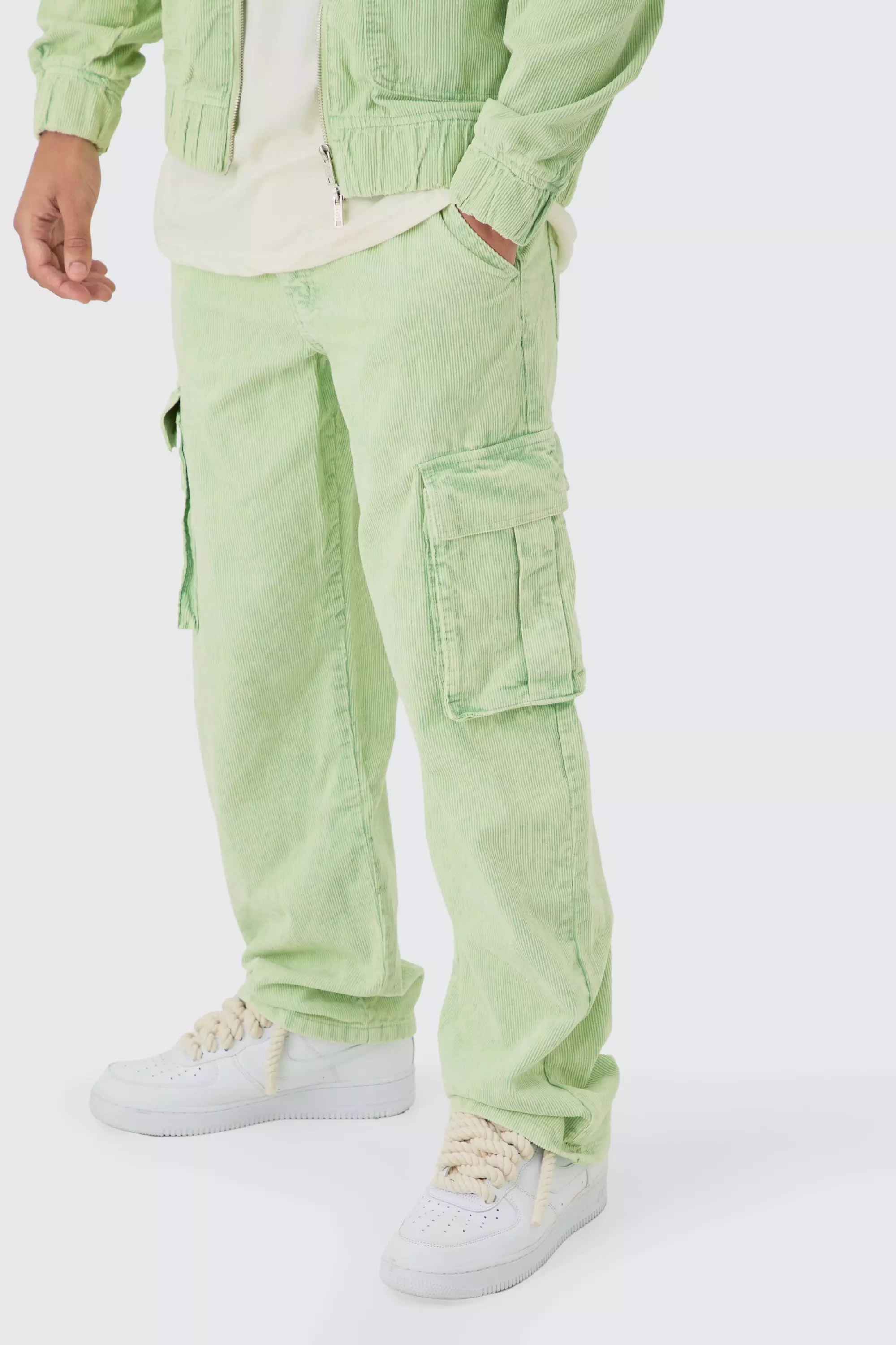 Relaxed Cargo Cord Pants In Sage Sage