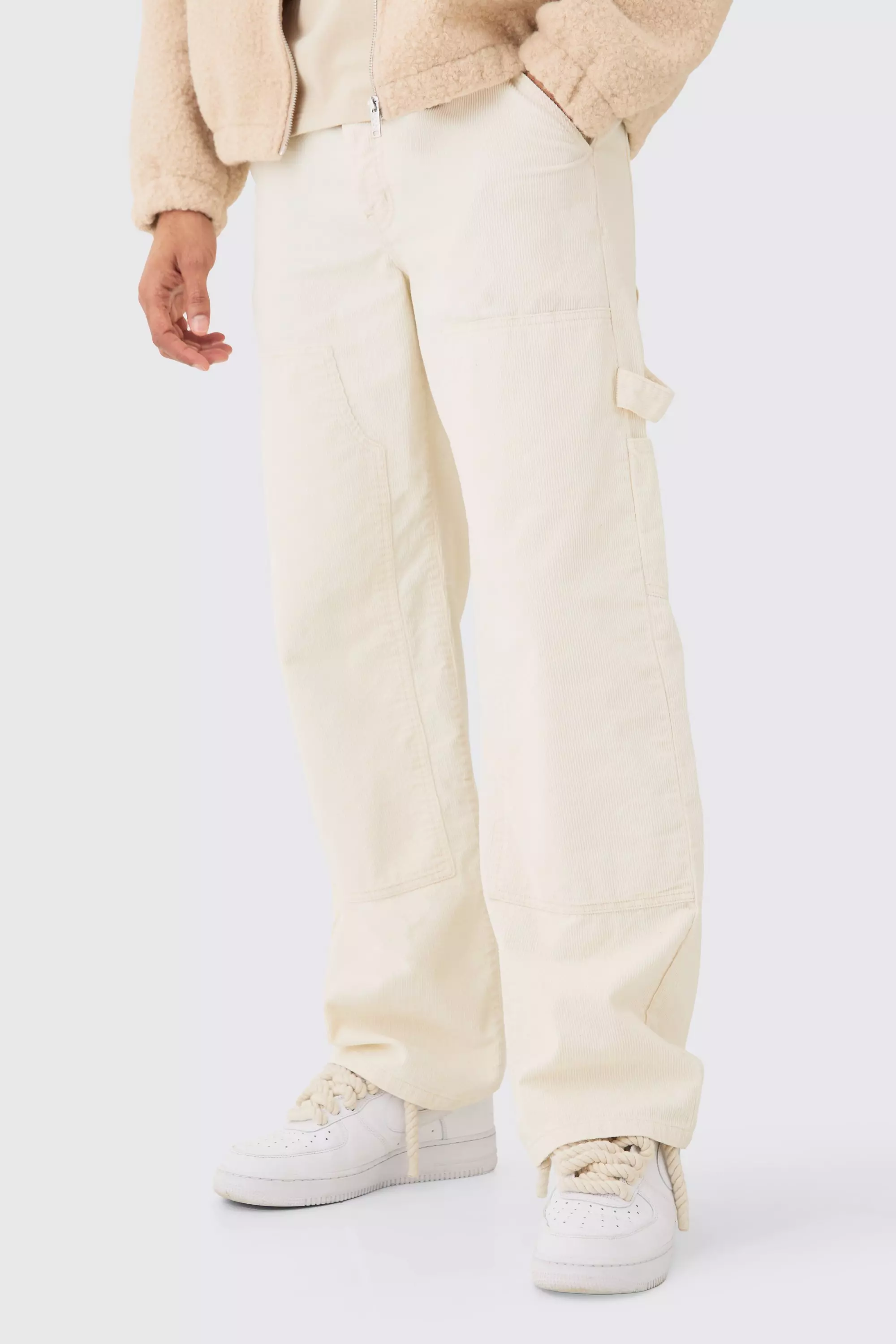 Baggy Carpenter Acid Wash Cord Pants In Sand Sand