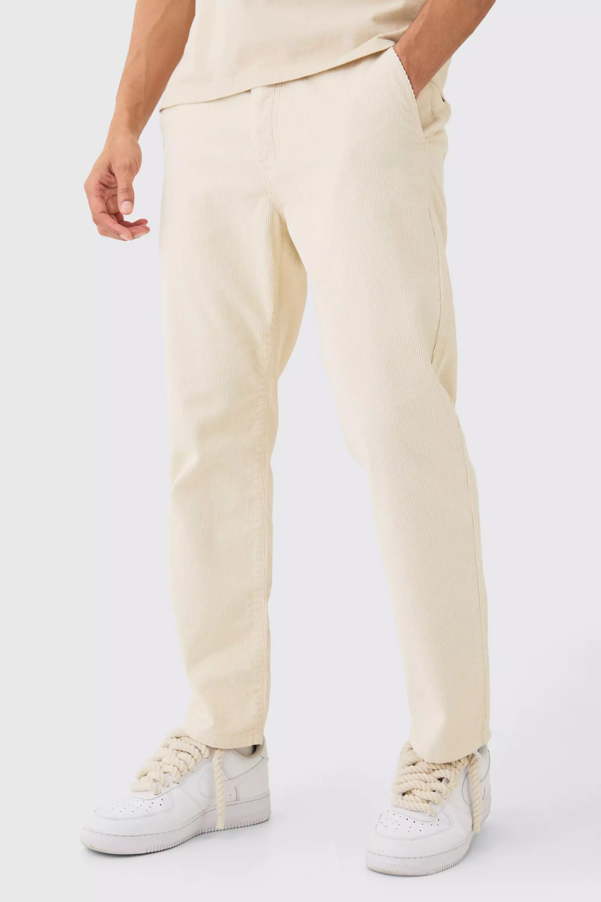 Beige Relaxed Tapered Cord Trouser In Sand