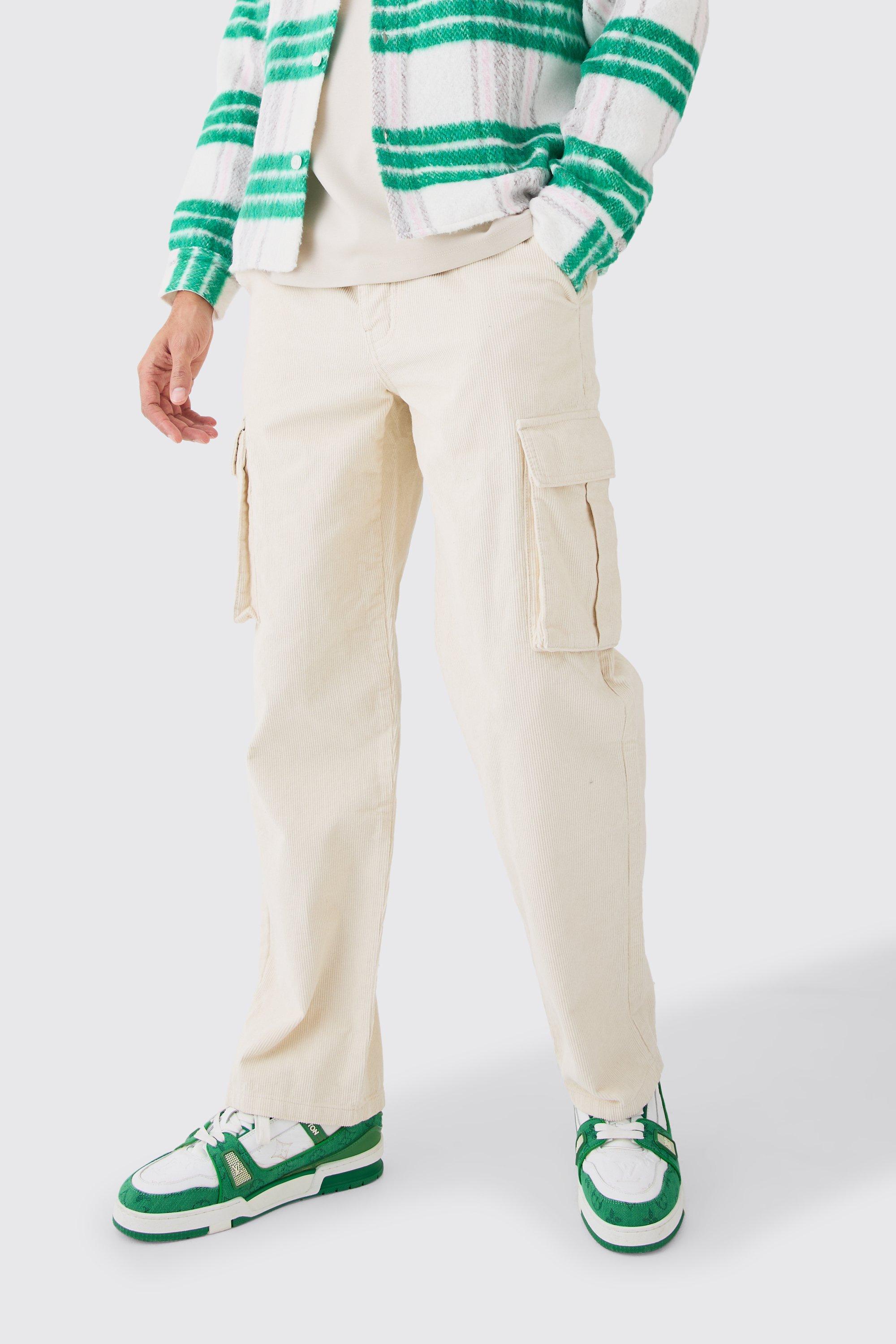 Relaxed Cargo Cord Trouser In Sand | boohooMAN USA