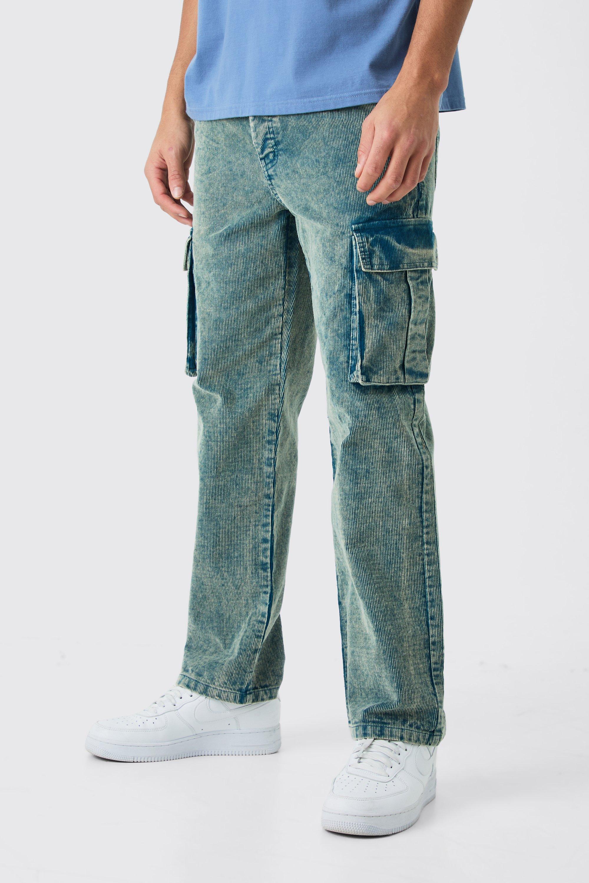 Relaxed Acid Wash Corduroy Cargo Trouser