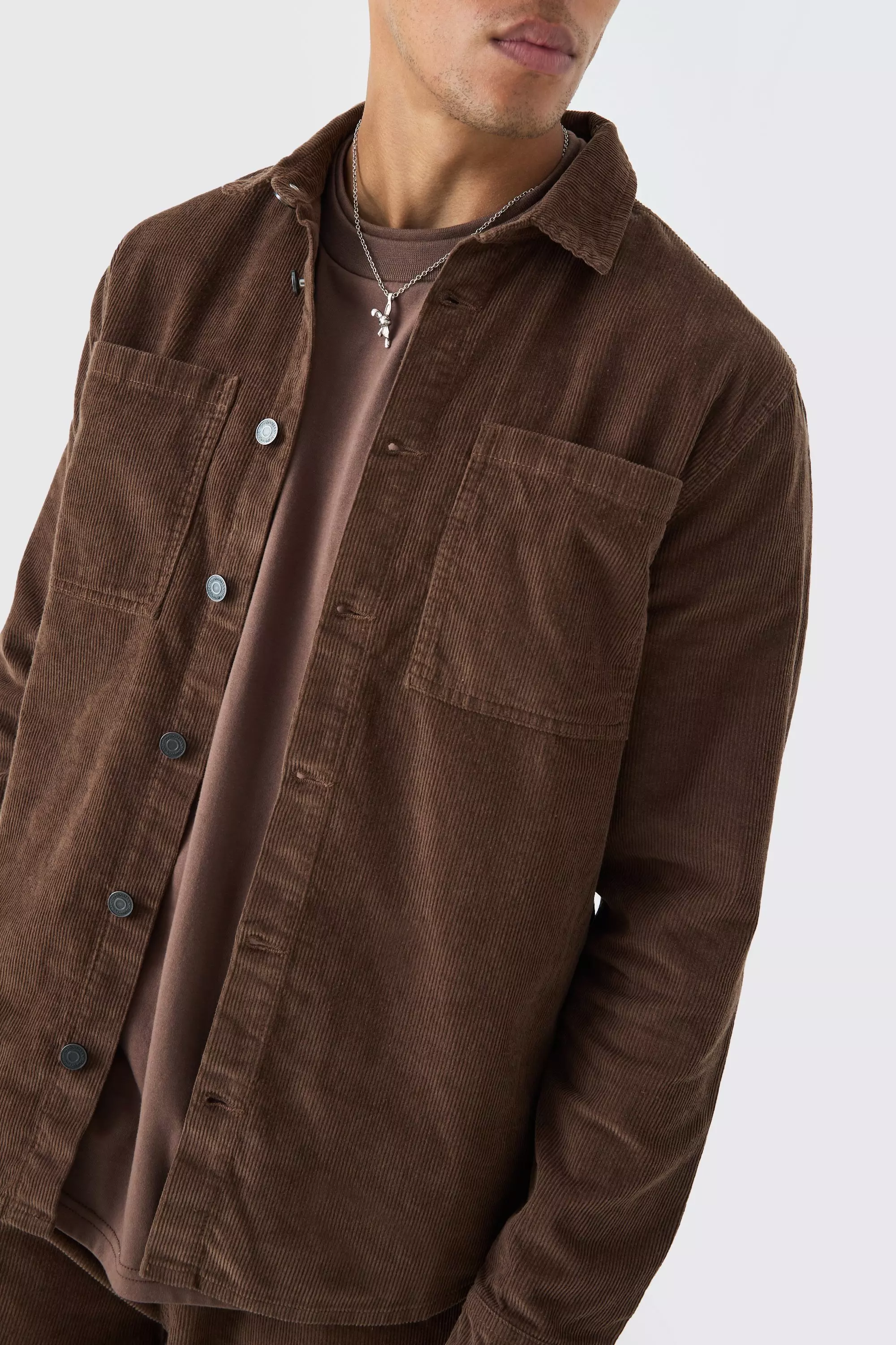 Brown Oversized Cord Shirt In Chocolate