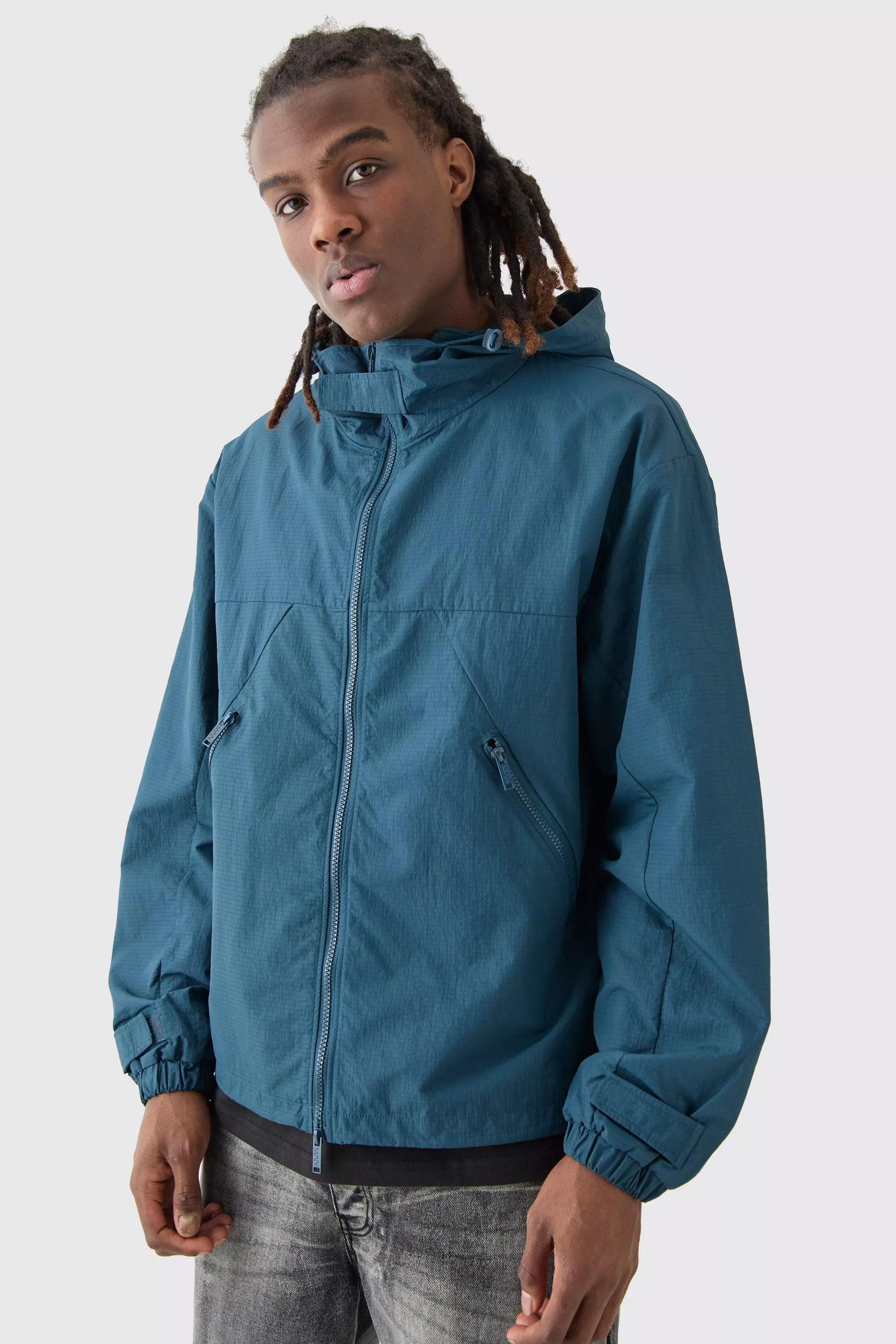 Sheer Ripstop Hooded Windbreaker Blue