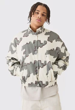 Micro Quilted Camo Strap Detail Bomber Beige