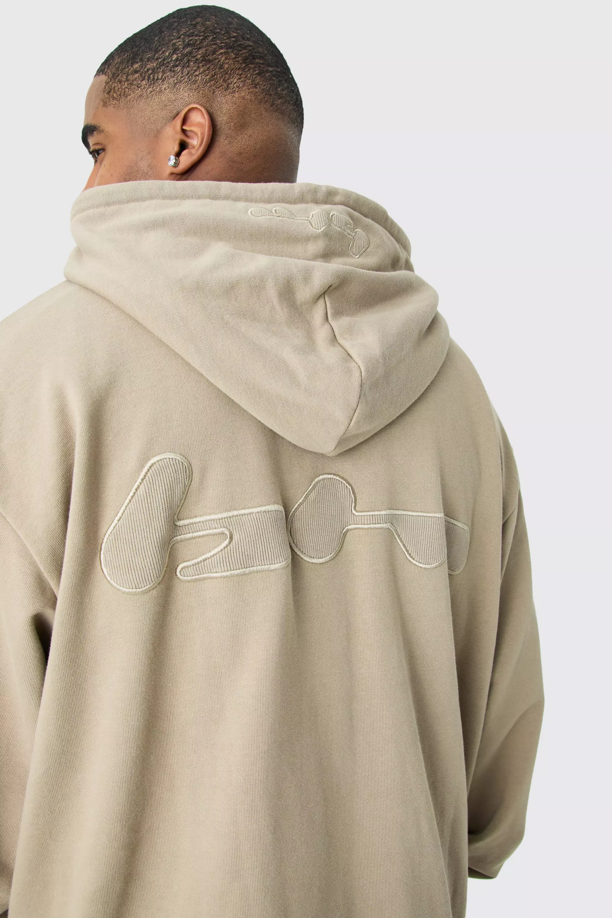 Plus Oversized Loopback Ribbed Applique Hoodie pale grey