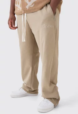 Plus Oversized Loopback Ribbed Applique Zip Jogger pale grey