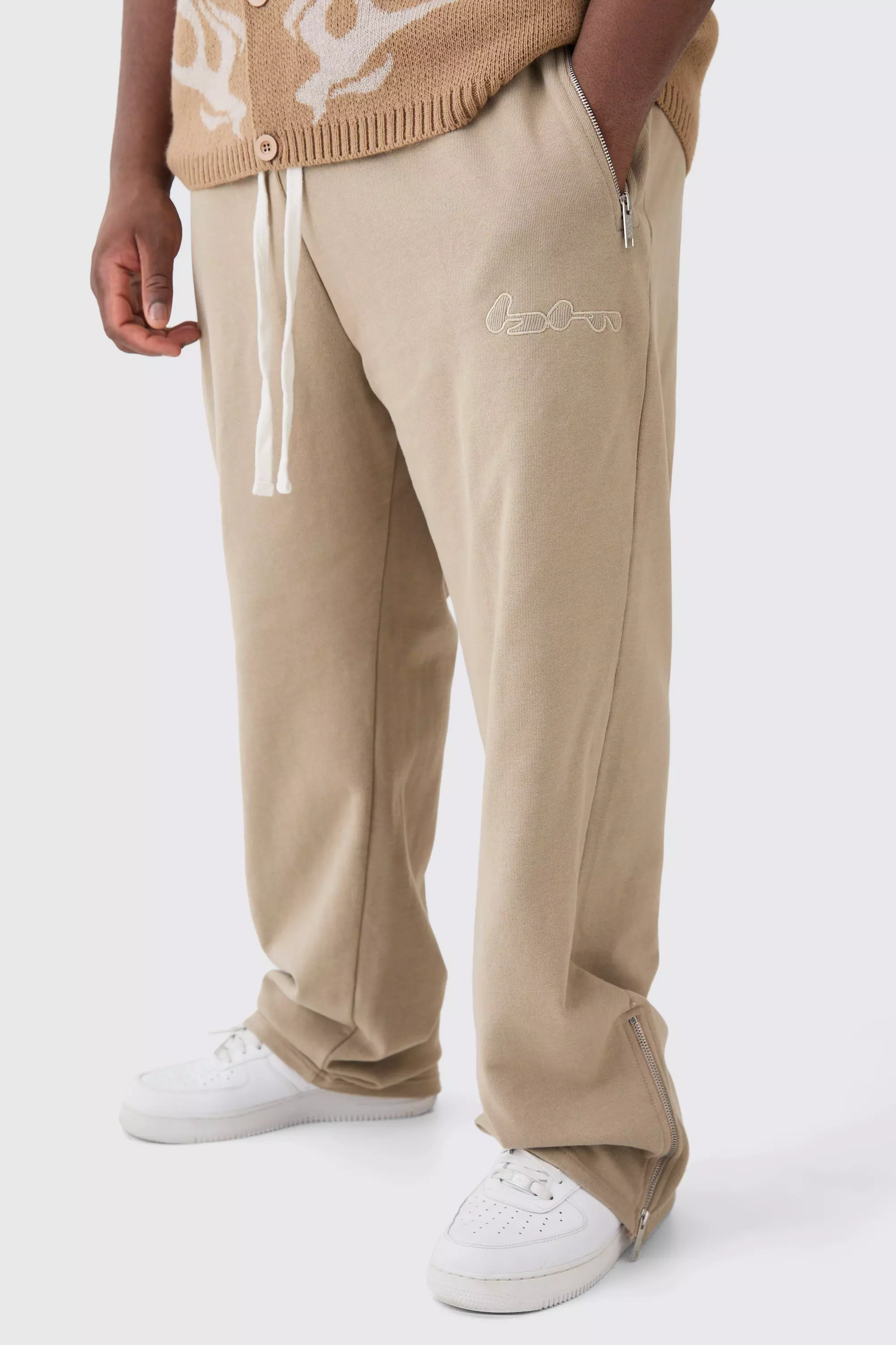 Plus Oversized Loopback Ribbed Applique Zip Jogger pale grey