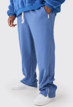 Plus Oversized Loopback Ribbed Applique Zip Jogger Blue