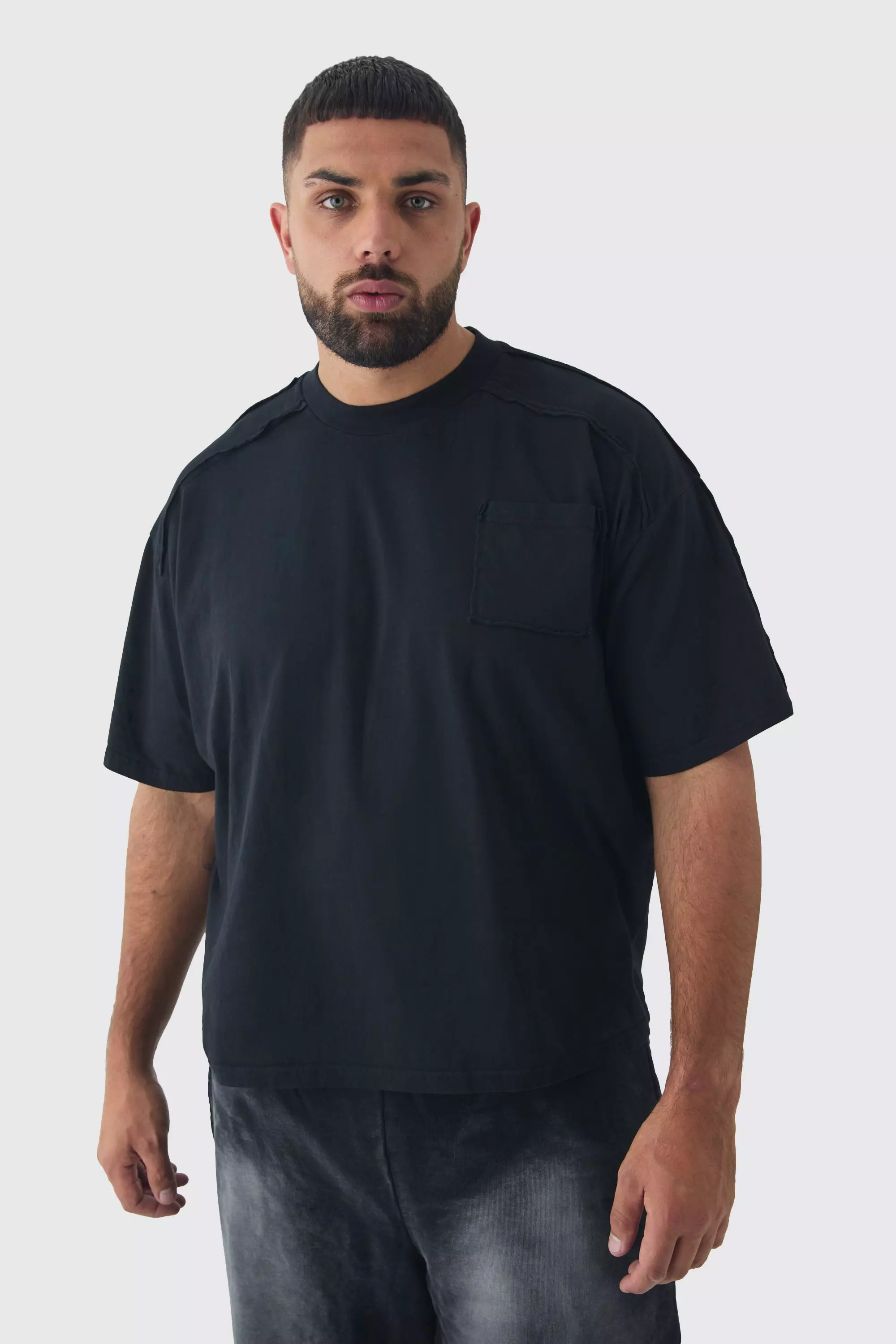 Plus Oversized Boxy Extended Neck Washed T-shirt Black