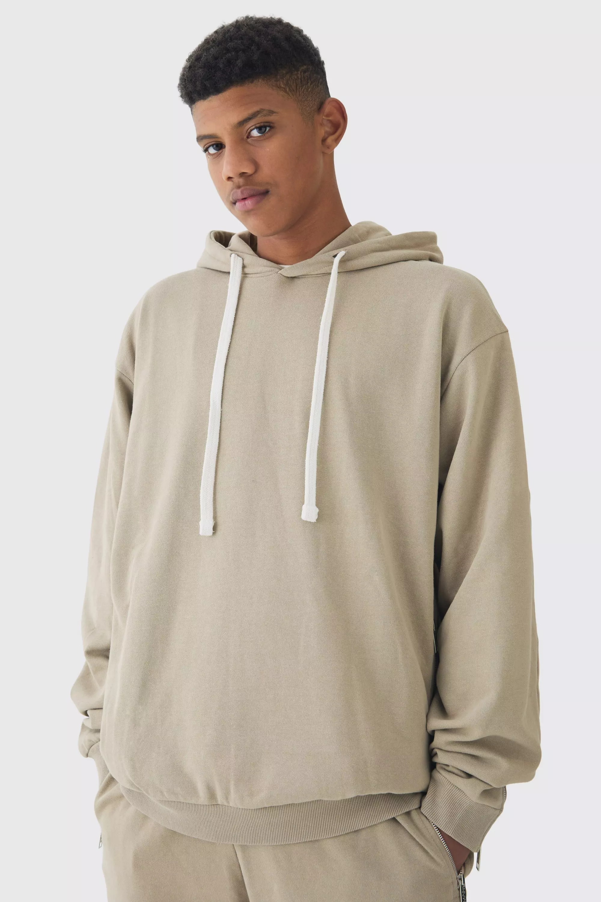 Tall Oversized Loopback Ribbed Applique Zip Sweatpants pale grey