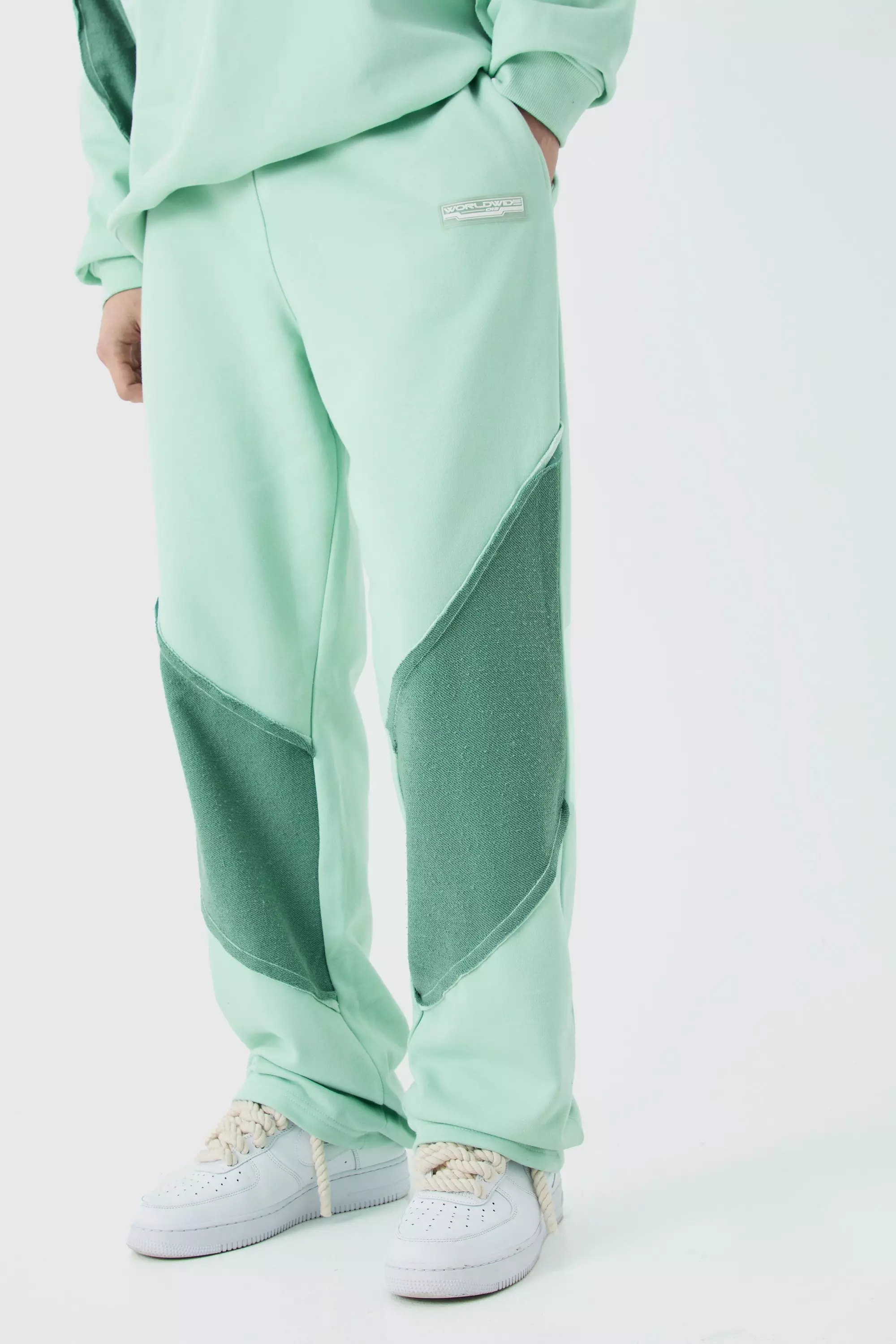 Tall Relaxed Loop Back Raw Hem Panel Sweatpants Mint