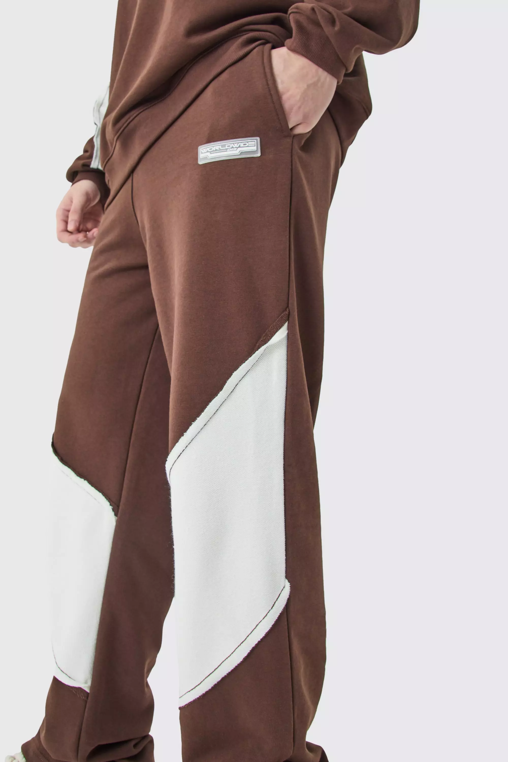 Tall Relaxed Loop Back Raw Hem Panel Sweatpants Chocolate